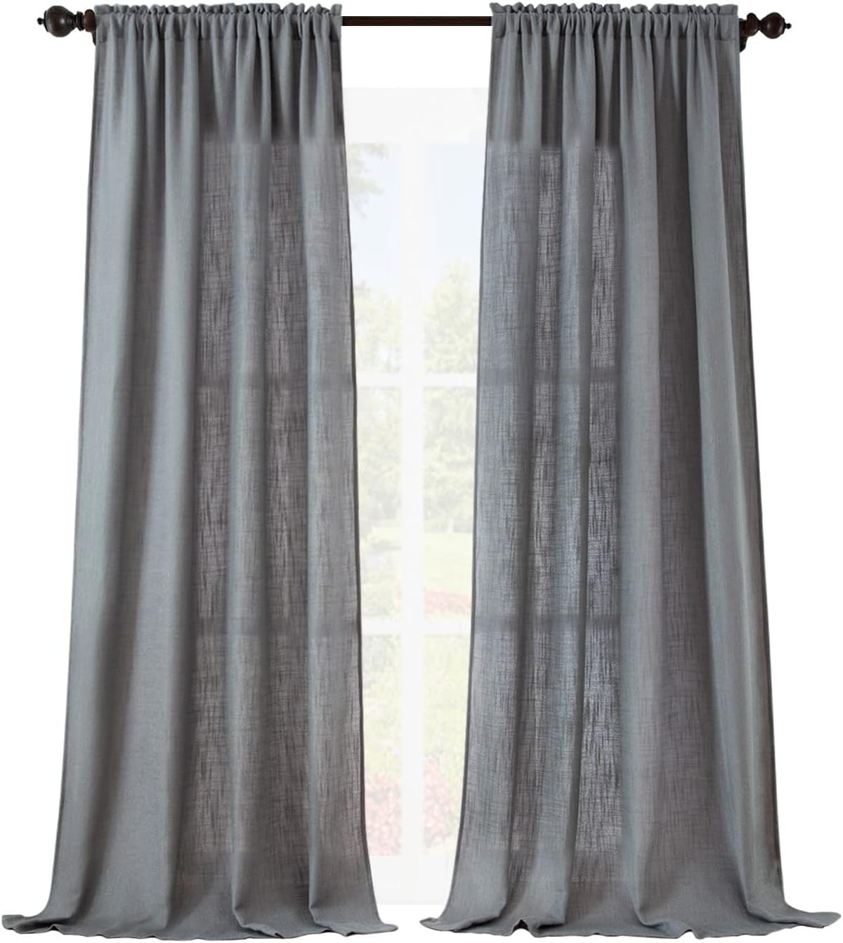 Valea Home Soft Burlap Short Curtains Rustic Natural Rod Pocket Curtain Panels for Small Window 45 Inch Length Cafe Kitchen Curtains, 2 Panels, White  Valea Home Grey 37"Wx84"L 