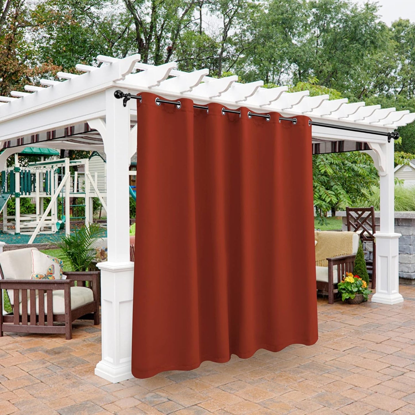 BONZER Outdoor Curtains for Patio Waterproof - Light Blocking Weather Resistant Privacy Grommet Blackout Curtains for Gazebo, Porch, Pergola, Cabana, Deck, Sunroom, 1 Panel, 52W X 84L Inch, Silver  BONZER Orange 100W X 95 Inch 
