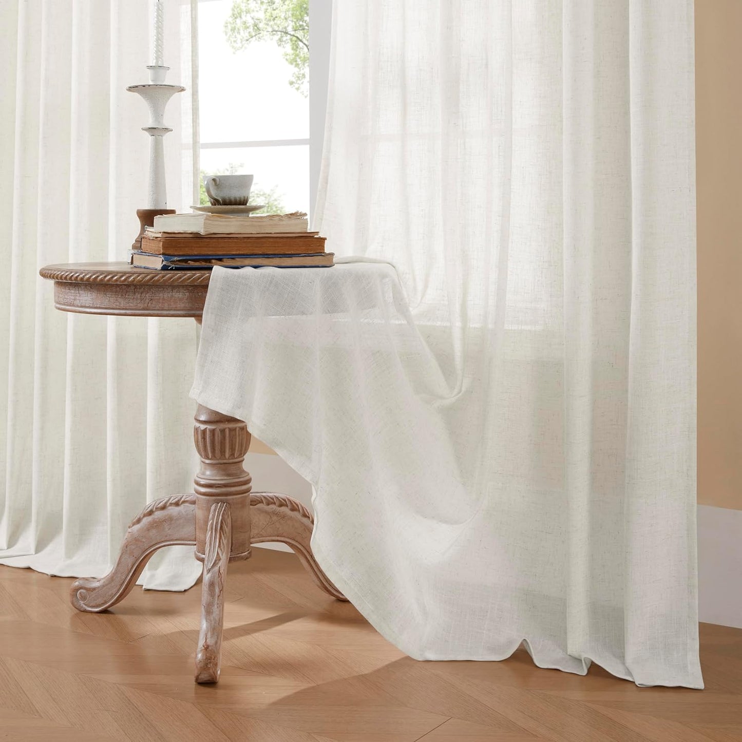 Joydeco Linen Curtains for Living Room,Semi-Sheer Curtains 108 Inches Long,Living Room Curtains 2 Panel Sets,White Curtains Pinch Pleated Curtains & Drapes(W52 X L108 Inch, Off-White)  Joydeco   