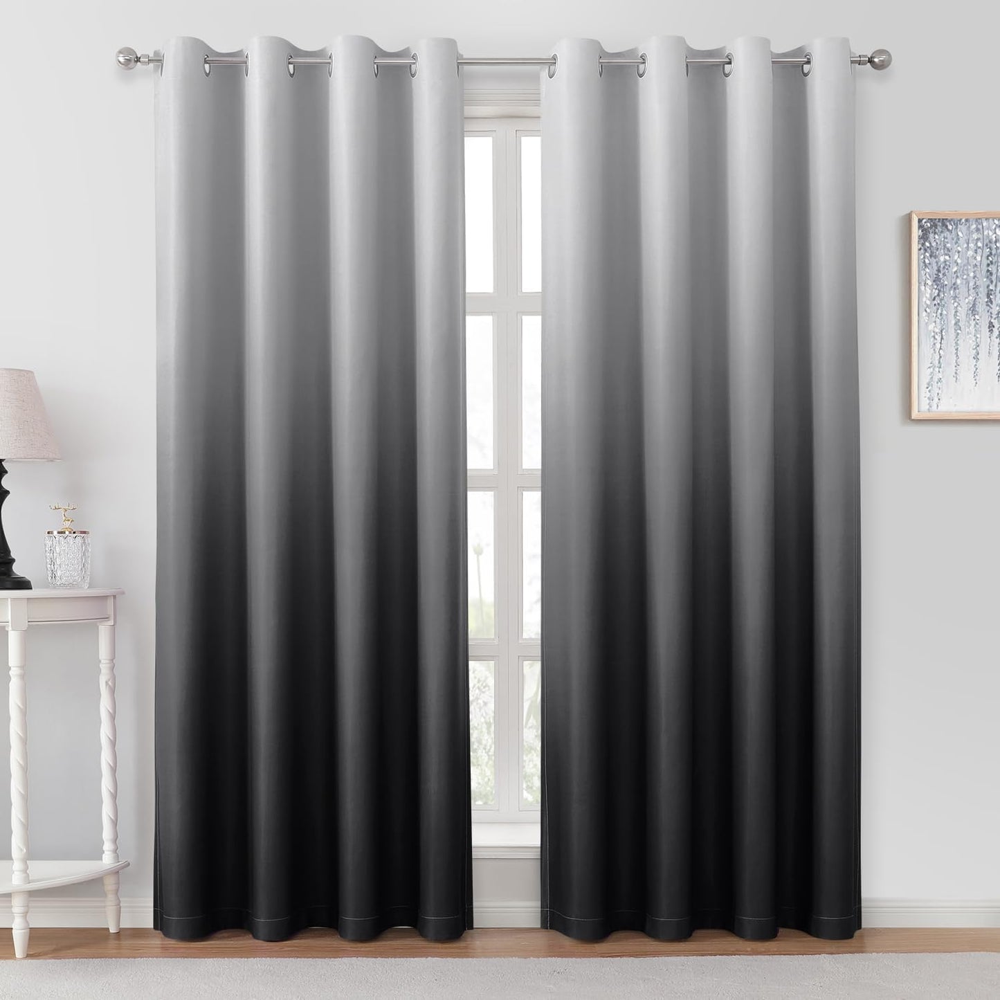 HOMEIDEAS Navy Blue Ombre Blackout Curtains 52 X 84 Inch Length Gradient Room Darkening Thermal Insulated Energy Saving Grommet 2 Panels Window Drapes for Living Room/Bedroom  HOMEIDEAS Black 52"W X 96"L 