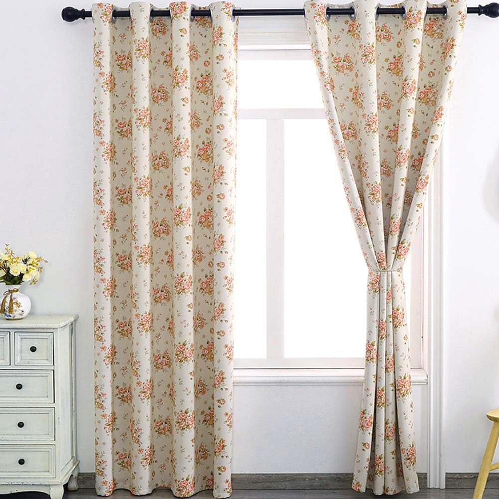 Autumn Dream Rose Gold Beige Blackout Soundproof Curtains Panels for Bedroom, Grommet Top Floral Farmhouse Curtains Drapes for Living Room, Dining Room,52 by 63 Inch  Autumn Dream   