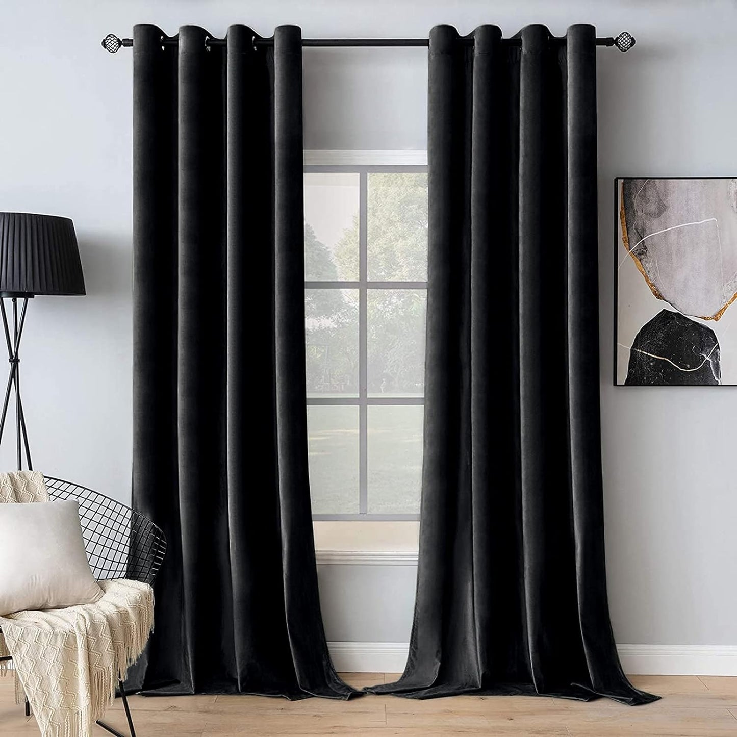 MIULEE Velvet Curtains Olive Green Elegant Grommet Curtains Thermal Insulated Soundproof Room Darkening Curtains/Drapes for Classical Living Room Bedroom Decor 52 X 84 Inch Set of 2  MIULEE Black W52 X L96 