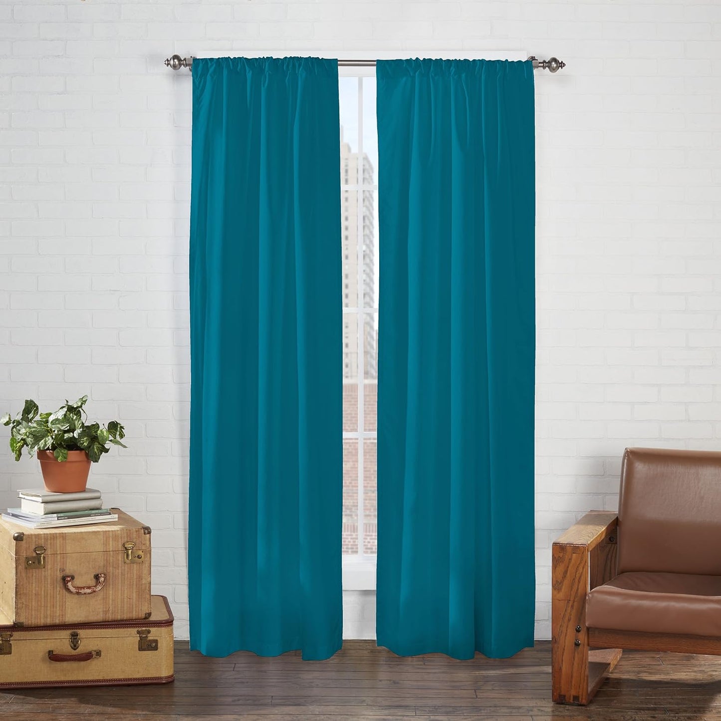 Pairs to Go Cadenza Modern Decorative Rod Pocket Window Curtains for Living Room (2 Panels), 40 in X 84 In, Teal  Keeco LLC Teal 40 In X 54 In 