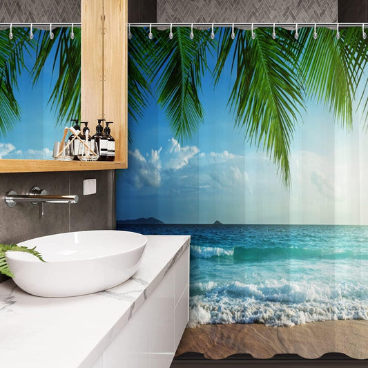 GCIREC Ocean Shower Curtain, Summer Tropical Palms Maldives Island Beach Sea Landscape Bathroom Curtain Waterproof Fabric Machine Washable with 12 Hooks