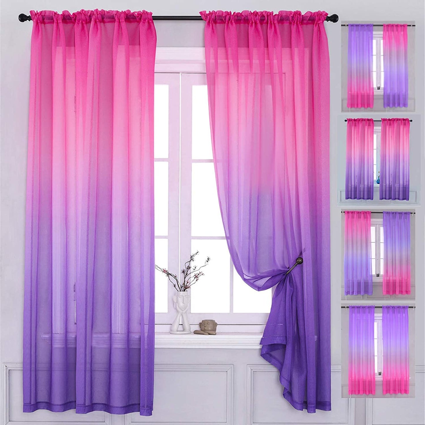 Yancorp 2 Panel Sets Semi Bedroom Curtains 63 Inch Length Sheer Rod Pocket Curtain Linen Teal Turquoise Purple Ombre Girls Living Room Mermaid Bedroom Nursery Kids Decor (Turquoise Purple, 40"X63")  Yancorp Pink Purple 52"X84" 