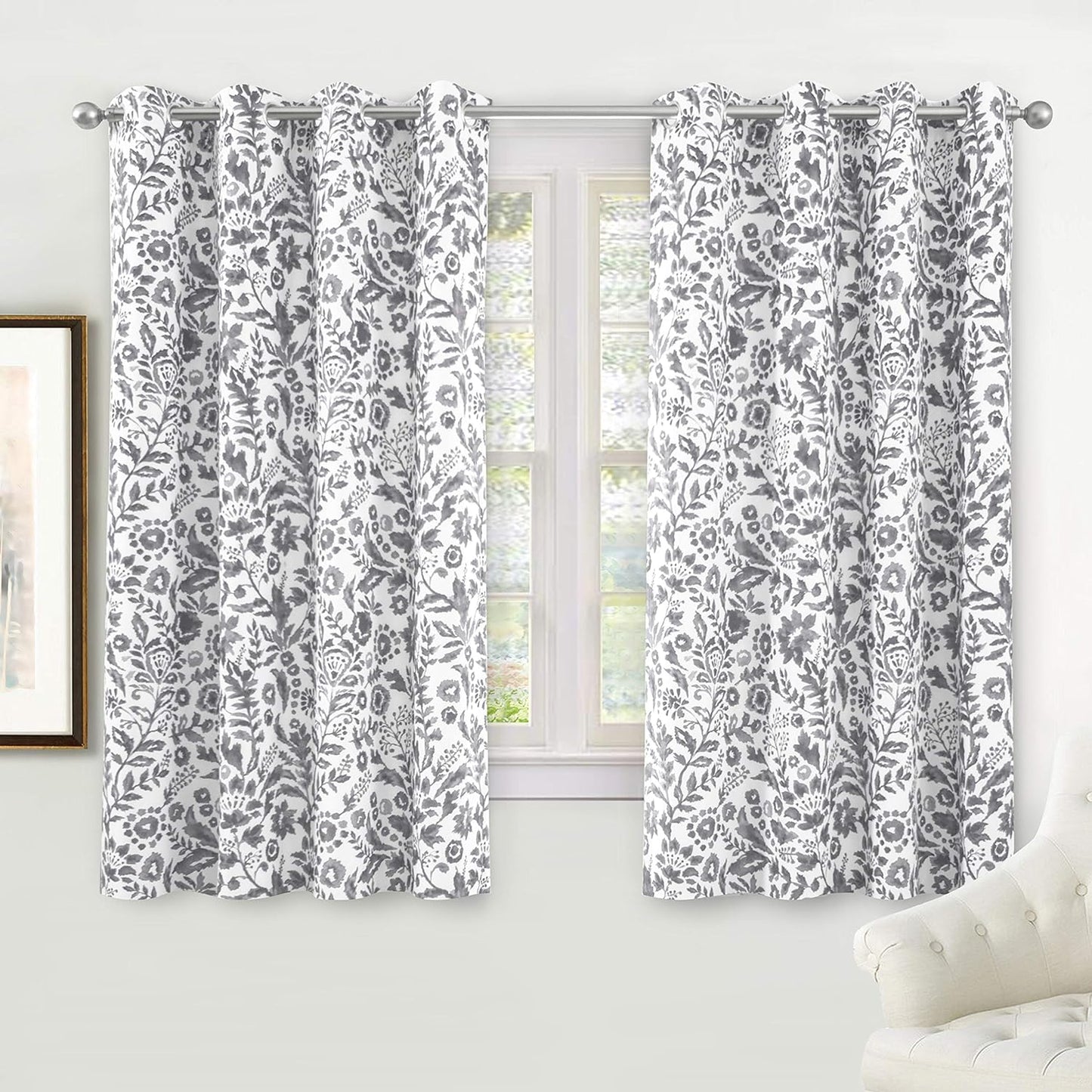 Driftaway Julia Watercolor Blackout Room Darkening Grommet Lined Thermal Insulated Energy Saving Window Curtains 2 Layers 2 Panels Each Size 52 Inch by 84 Inch Navy  DriftAway Grey 52'' X 54'' 