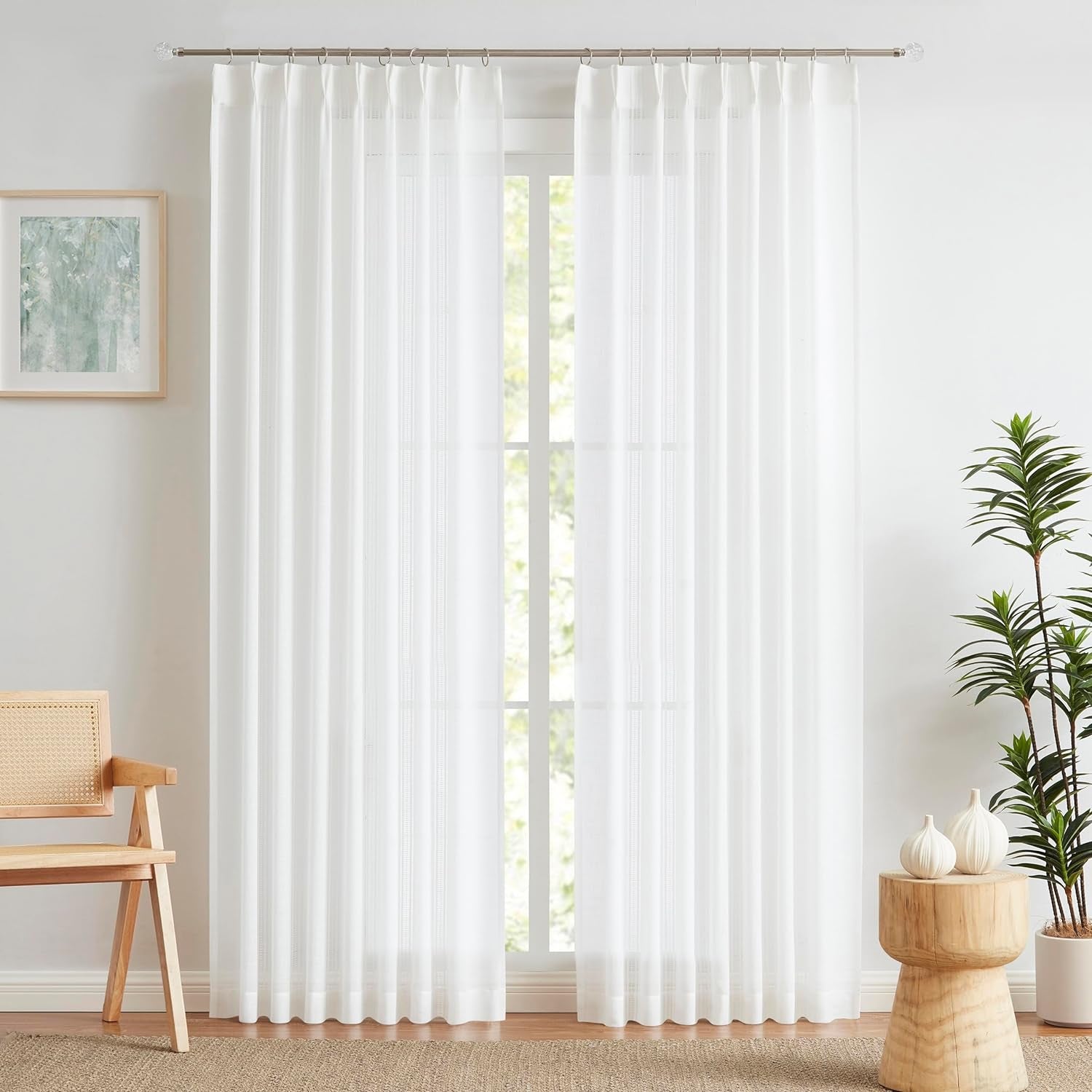 Kayne Studio Boho 2 Pages Sheer Pinch Pleated Curtains,Linen Blended 95 Inches Long Window Treatments,Light Filtering Pinch Pleat Drapes for Farmhouse Living Room 36" W X 90" L,18 Hooks,Beige  Kayne Studio White 36"X84"X2 