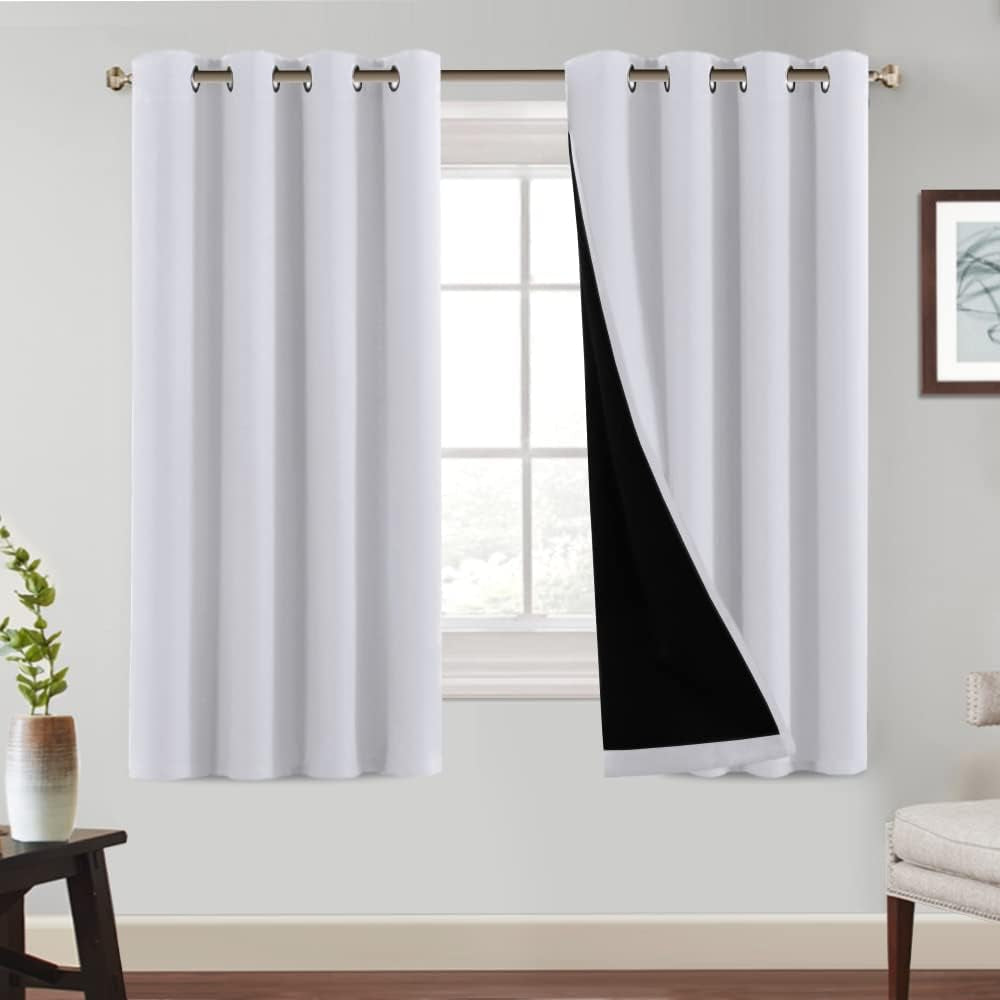 Princedeco 100% Blackout Curtains 84 Inches Long Pair of Energy Smart & Noise Blocking Out Drapes for Baby Room Window Thermal Insulated Guest Room Lined Window Dressing(Desert Sage, 52 Inches Wide)  PrinceDeco Greyish White 52"W X63"L 