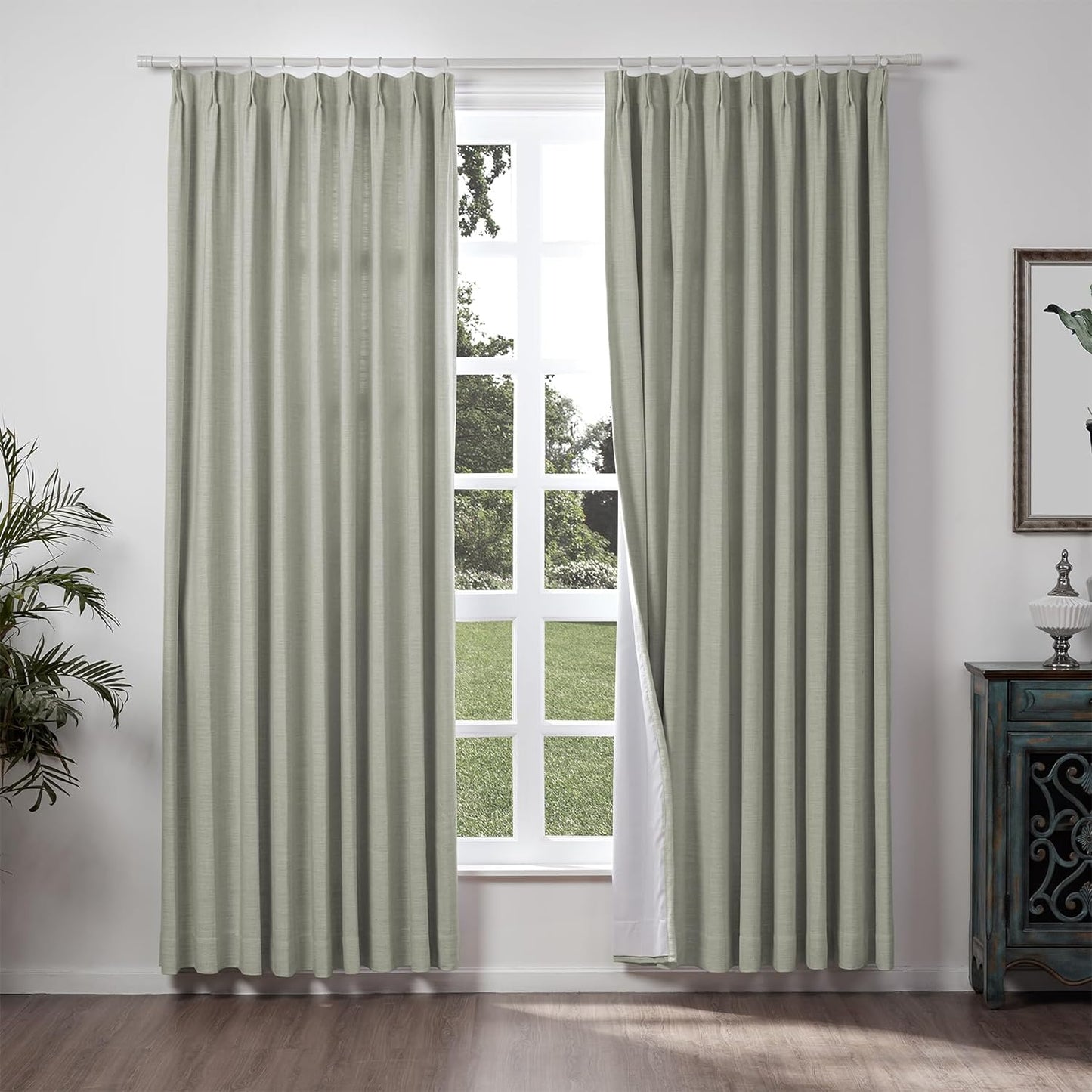 Chadmade 50" W X 63" L Polyester Linen Drape with Blackout Lining Pinch Pleat Curtain for Sliding Door Patio Door Living Room Bedroom, (1 Panel) Sand Beige Tallis Collection  ChadMade Light Gray (11) 50Wx84L 