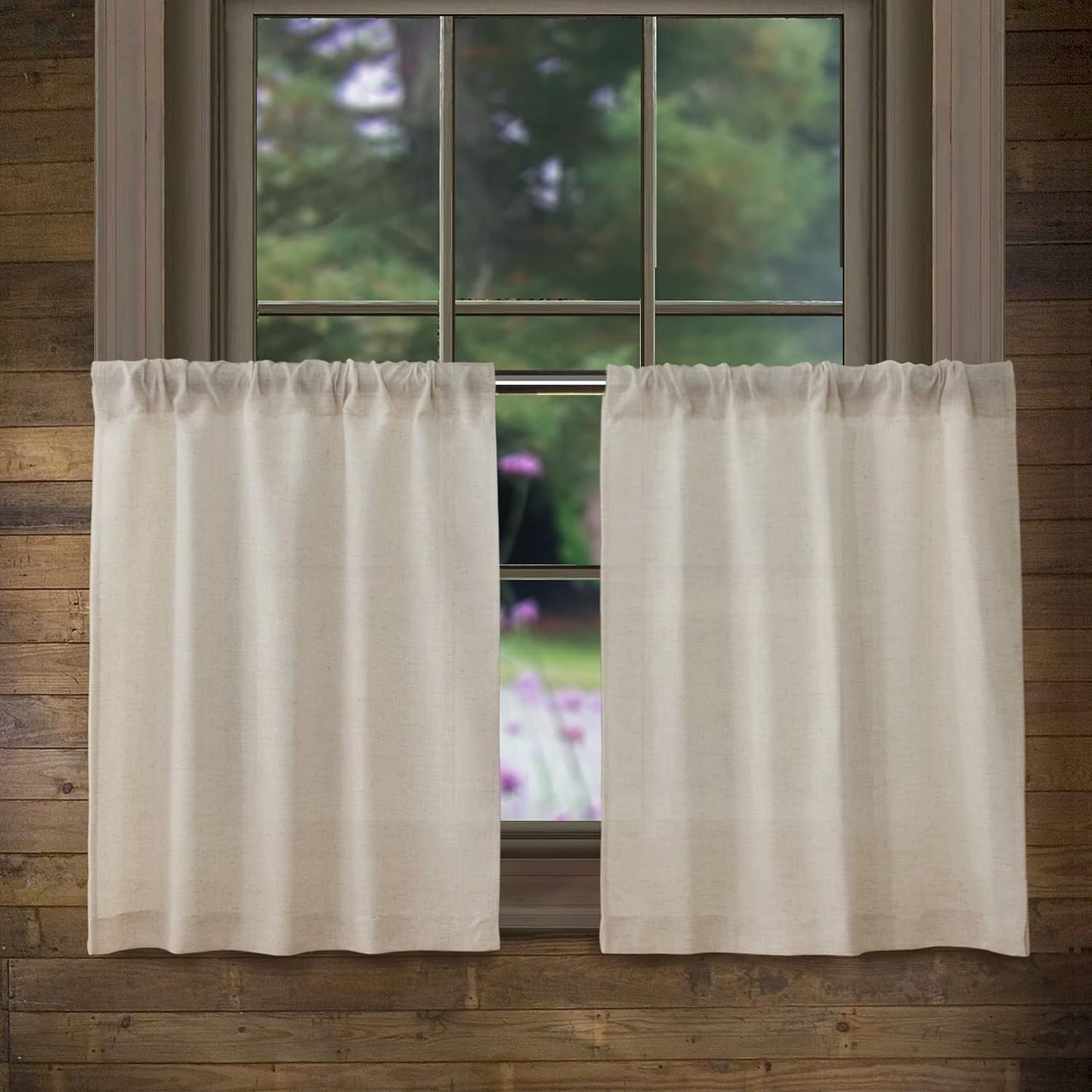 Valea Home Linen Kitchen Curtains 45 Inch Length Rustic Farmhouse Crude Short Cafe Curtains Rod Pocket Tiers for Small Window Bathroom Basement, Natural, 2 Panels  Valea Home 27"W X 24"L  