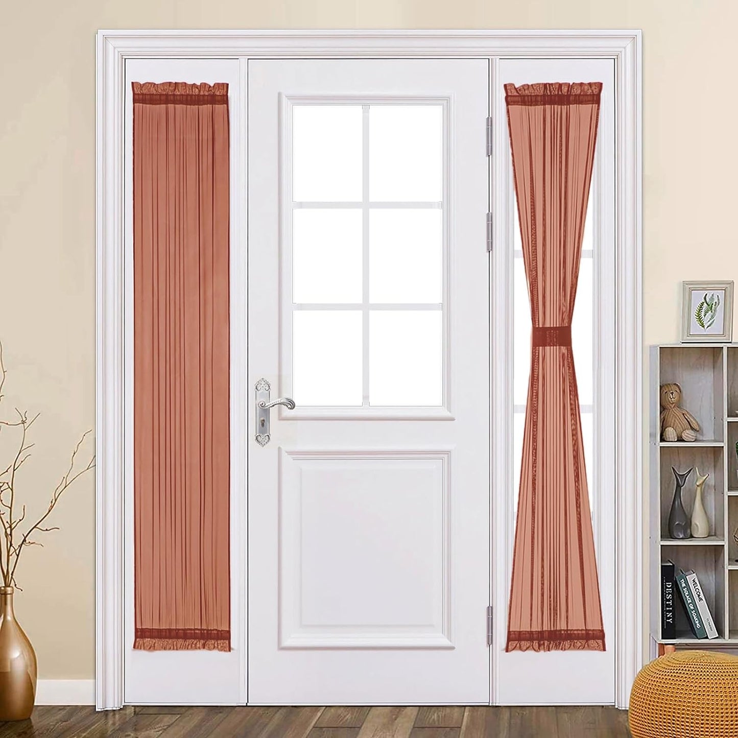 MIULEE French Door Sheer Curtains for Front Back Patio Glass Door Light Filtering Window Treatment with 2 Tiebacks 54 Wide and 72 Inches Length, White, Set of 2  MIULEE Burnt Orange 25"W X 72"L 