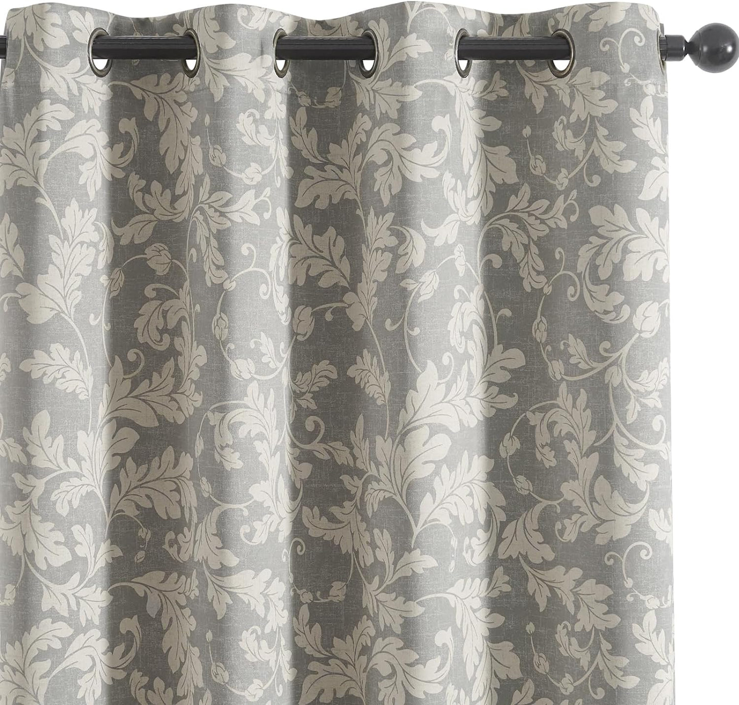 Jinchan 80% Blackout Curtains for Living Room, Farmhouse Drapes with Scroll Floral Patterned for Bedroom, Grommet Top Thermal Insulated Curtains, Vintage Country Curtain 84 Inch Length 2 Panels Blue  CKNY HOME FASHION B | Leaf Grey 75 Blackout 63"L 
