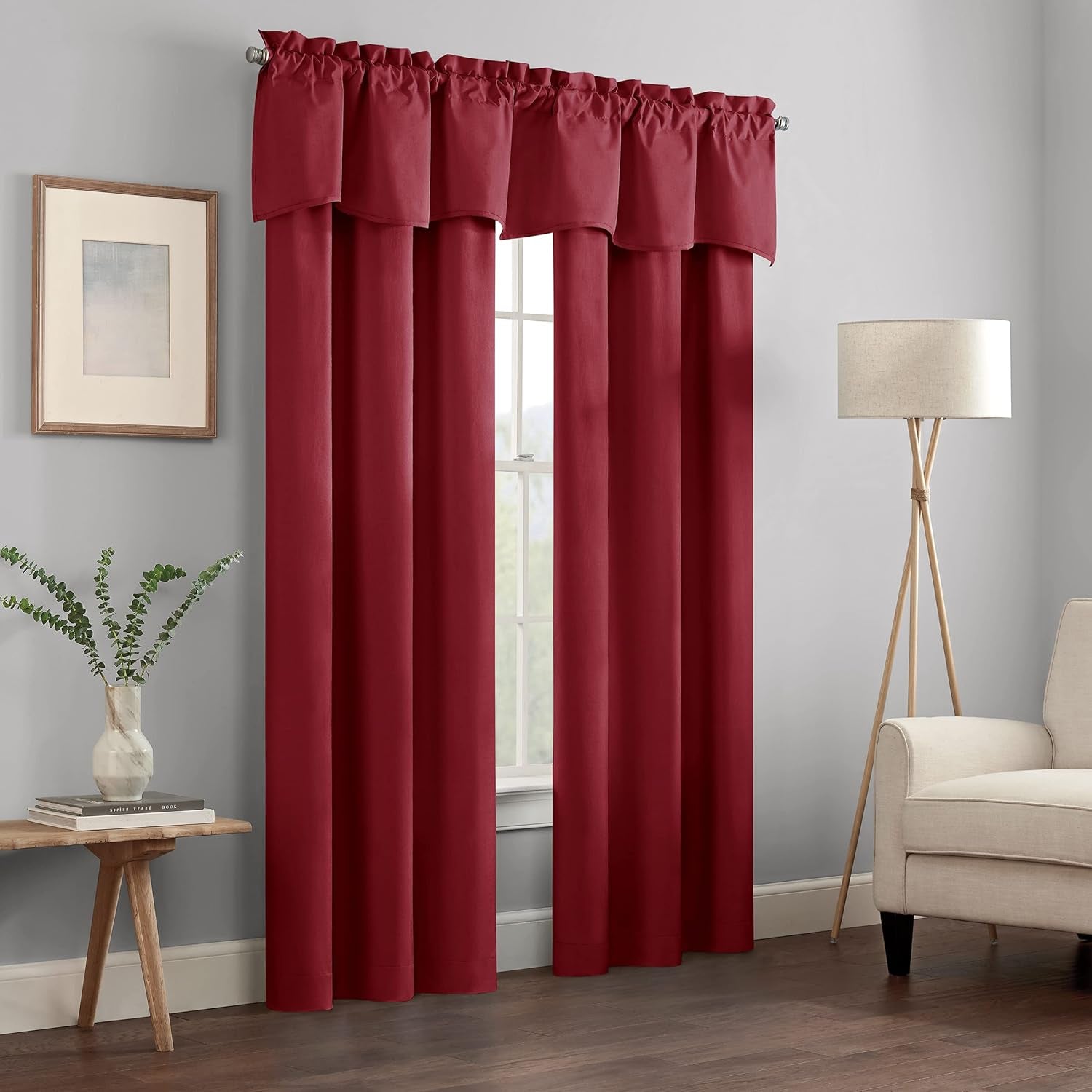 Eclipse Kendall Modern Scalloped Valance Rod Pocket Window Curtain for Kitchen or Bathroom, 42 in X 18 In, Ruby