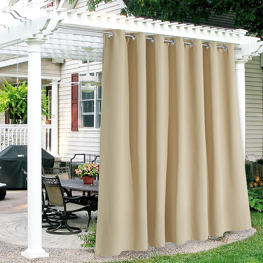 RYB HOME Extra Wide Outdoor Curtains for Patio Waterproof Windproof Blackout Curtains for Porch Pergola Arbor Lanai Pool House outside Deck, 100 Inch Width X 84 Inch Length, 1 Pc, Biscotti Beige  RYB HOME   