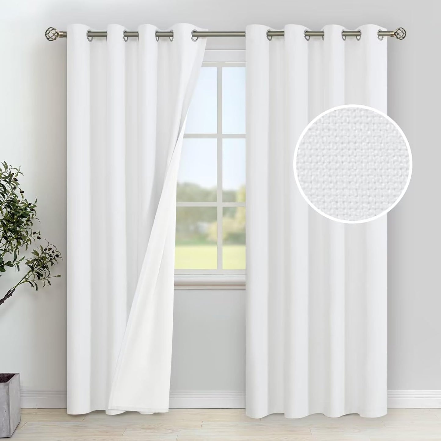 Youngstex Linen Blackout Curtains 63 Inches Long, Grommet Full Room Darkening Linen Window Drapes Thermal Insulated for Living Room Bedroom, 2 Panels, 52 X 63 Inch, Linen  YoungsTex White 52W X 84L 