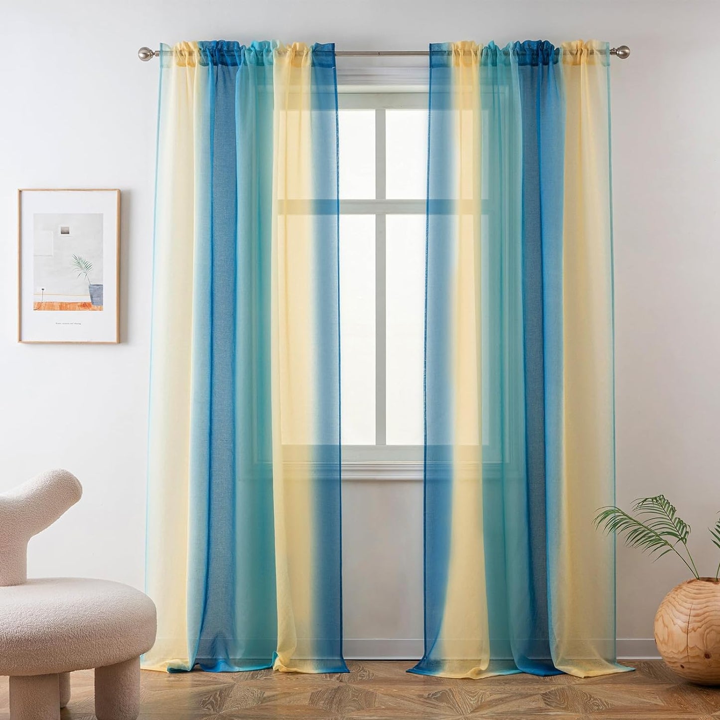 Yancorp 2 Panel Sets Semi Bedroom Curtains 63 Inch Length Sheer Rod Pocket Curtain Linen Teal Turquoise Purple Ombre Girls Living Room Mermaid Bedroom Nursery Kids Decor (Turquoise Purple, 40"X63")  Yancorp Blue Beige 52"X84" 