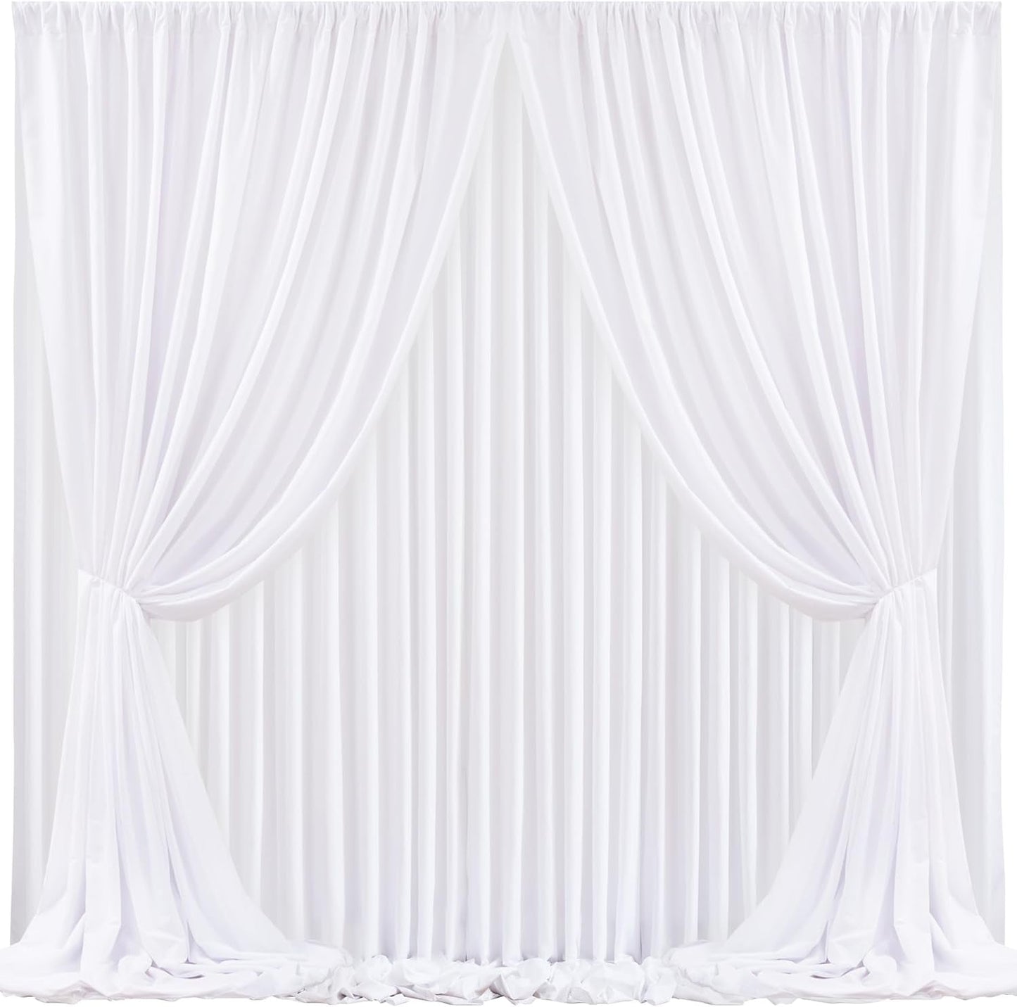 10Ft X 10Ft White Backdrop Curtain for Parties Thick Polyester White Wedding Drapes Panels Satin Curtains Decoration Back Drop Cloth for Photography Baby Shower Birthday Party