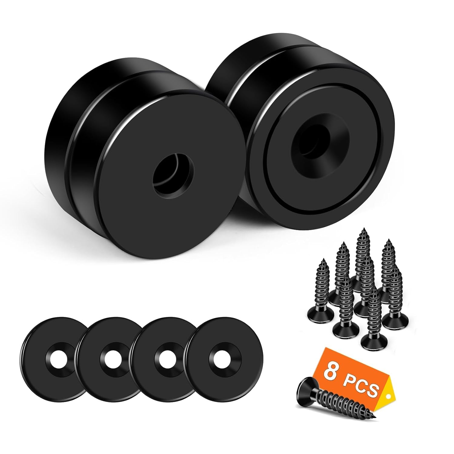 DIYMAG 12Pcs Neodymium round Base Cup Magnet, 40LBS Strong Rare Earth Magnets with Heavy Duty Countersunk Hole and Stainless Screws for Refrigerator Magnets Office Craft 0.79 X 0.2 Inch (Black)