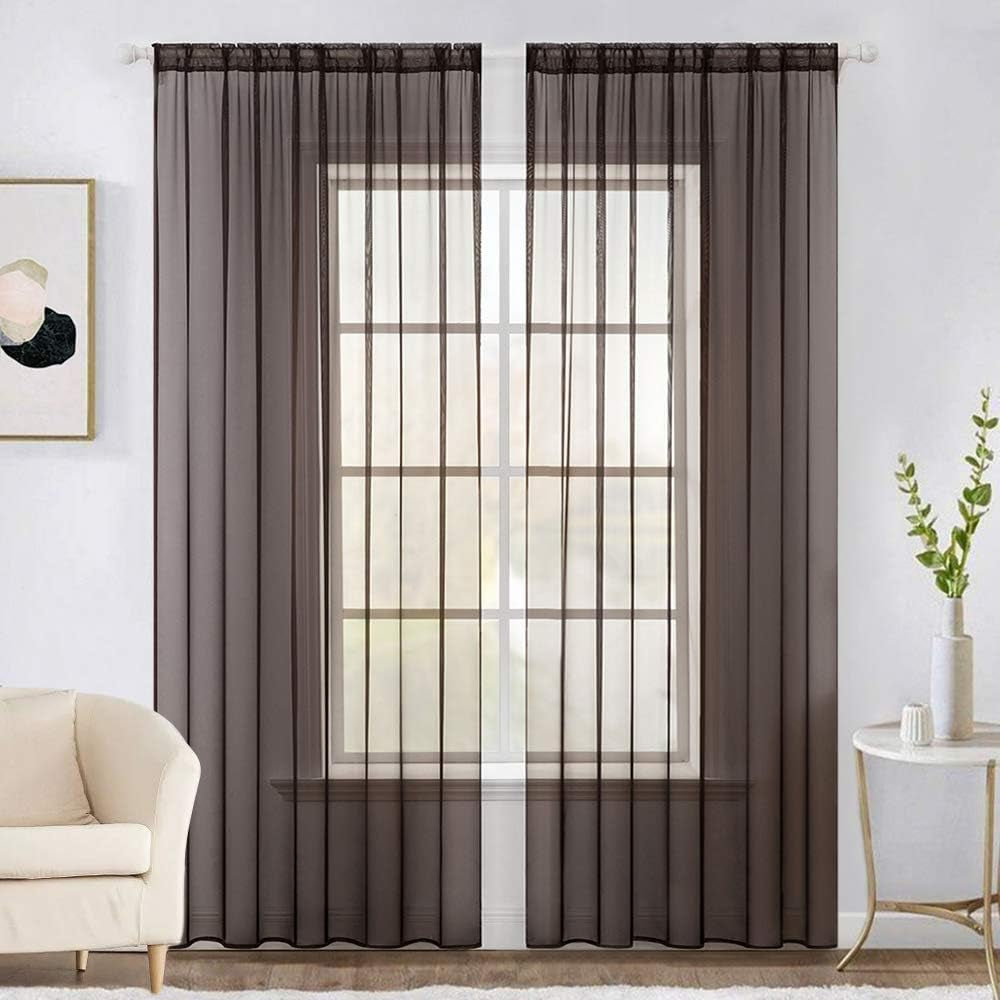 MIULEE White Sheer Curtains 96 Inches Long Window Curtains 2 Panels Solid Color Elegant Window Voile Panels/Drapes/Treatment for Bedroom Living Room (54 X 96 Inches White)  MIULEE Coffee 54''W X 84''L 