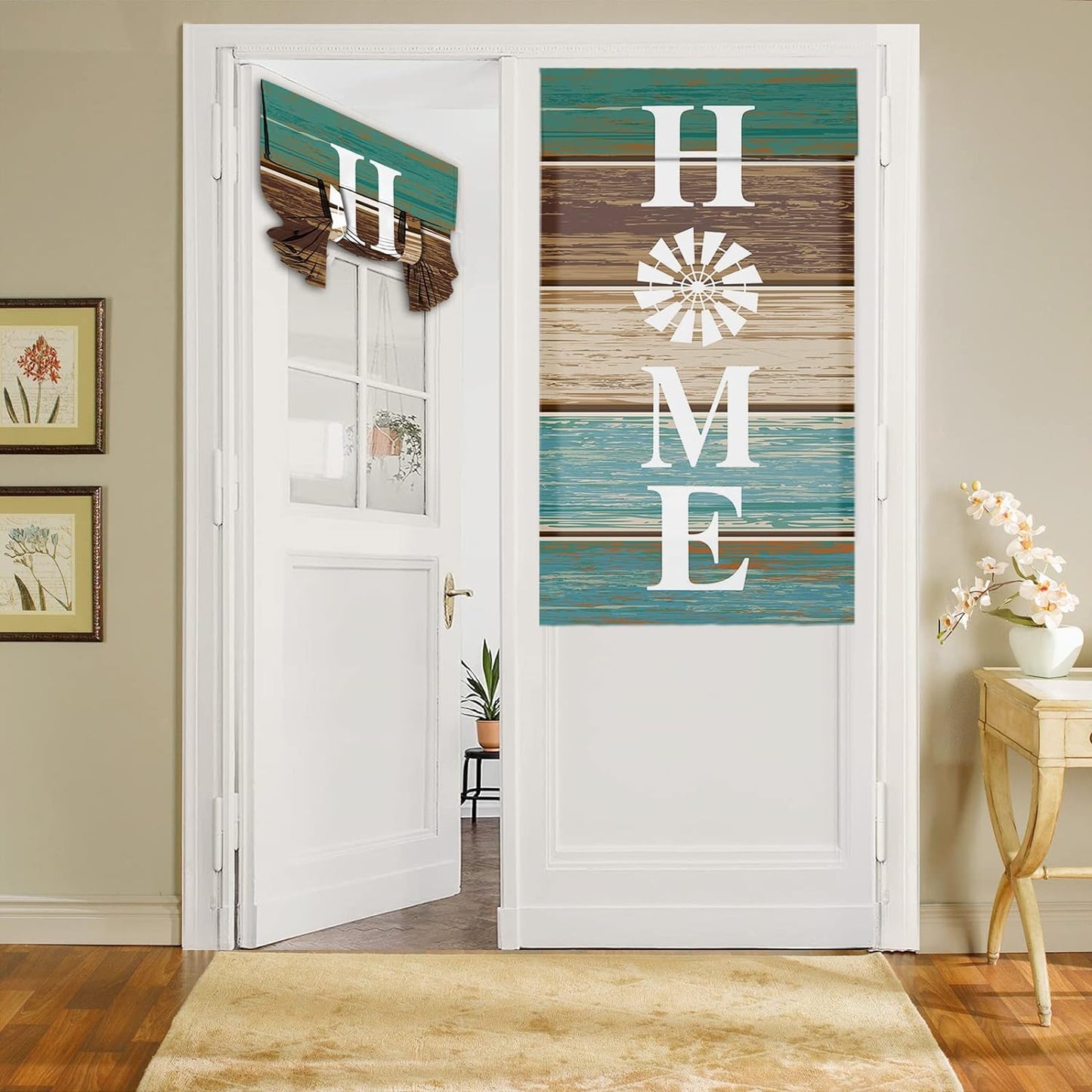 BEMIGO Door Curtains for Door Windows, Vintage Wooden Door Window Curtains for French Glass Door, Privacy Thermal Insulated Tie up Door Shades, Farmhouse Colorful Small Window Curtains 26 X 42 Inch  BEMIGO Green Brown 42.00" X 26.00" 