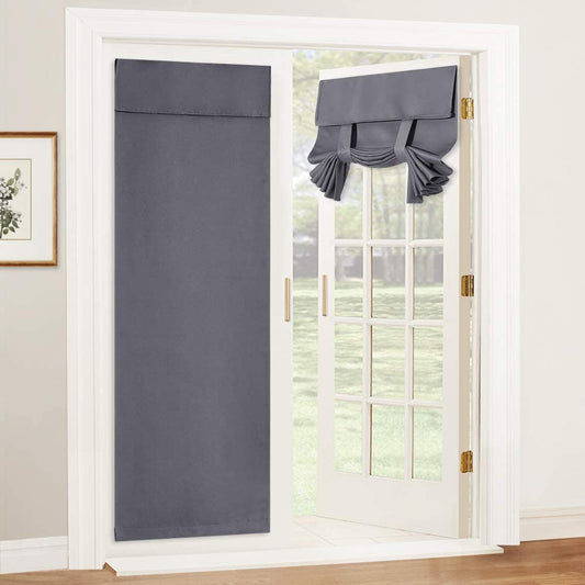 RYB HOME Blackout Door Curtain - Privacy Thermal Insulated Tricia Door Window Curtains for Patio French Door Front Door Sidelight Curtain Tie up Shade, W26 X L69 Inch, 1 Panel, Gray  RYB HOME   