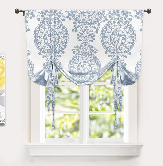 Driftaway Damask Curtains for Kitchen Bathroom Laundry Room Small Windows Floral Damask Medallion Patterned Adjustable Tie up Curtain Single 45 Inch by 63 Inch Dusty Blue  DriftAway Blue (6)45"X63"(Tie Up) 