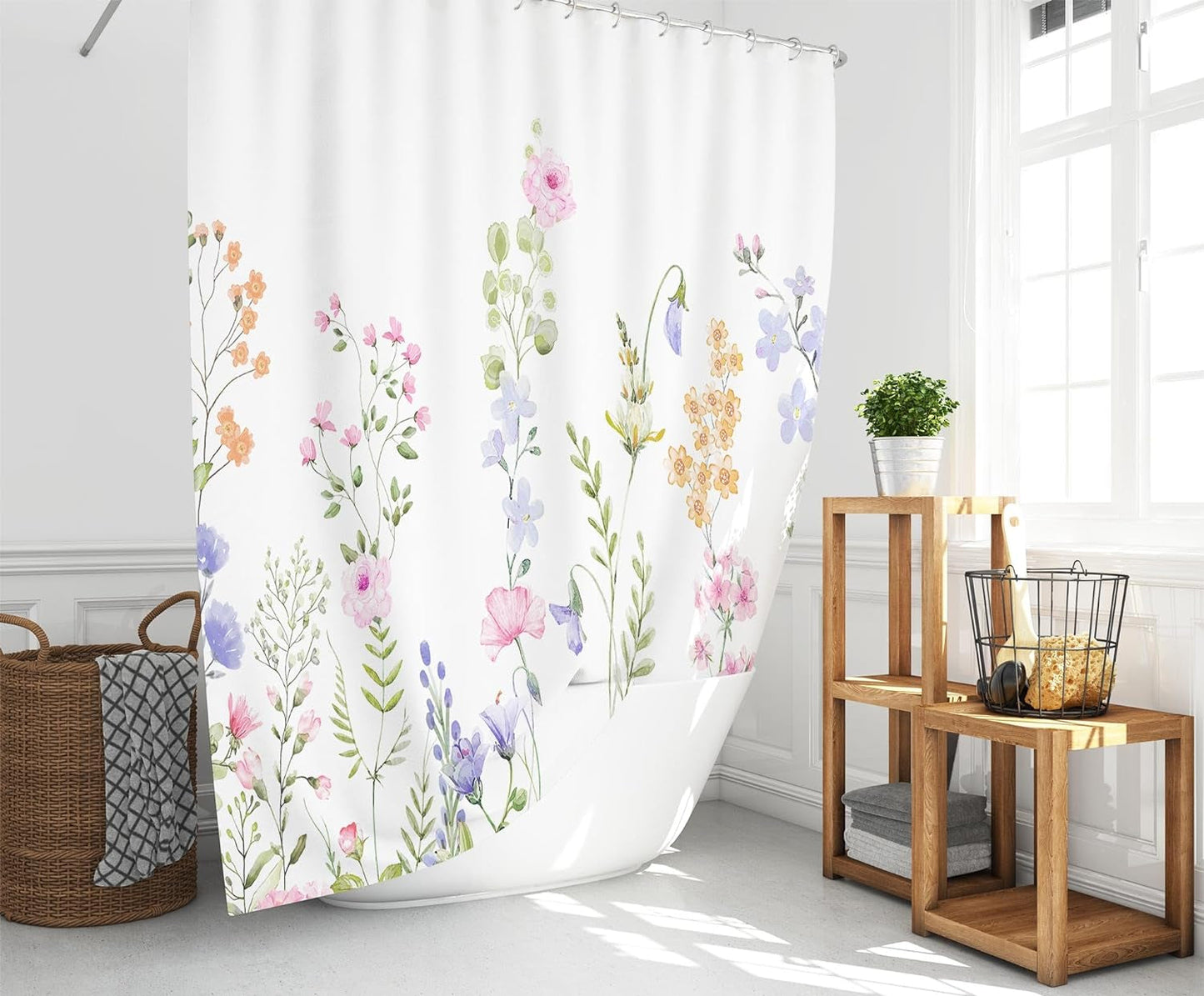 Allenjoy 72"X72" Watercolor Abstract Floral Lightweight PEVA Waterproof Shower Curtain with 12 Plastic Hooks