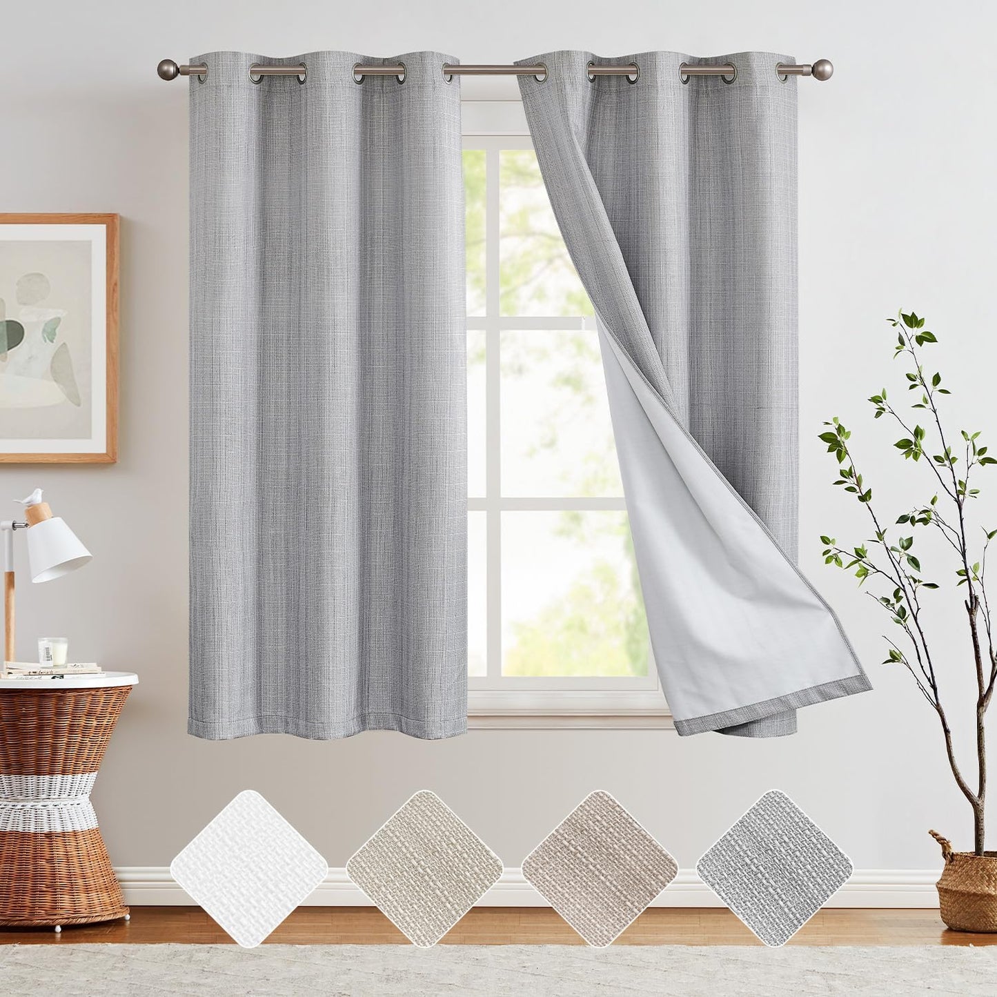 COLLACT White Linen Textured Curtains 84 Inch Length 2 Panels for Living Room Casual Weave Light Filtering Semi Sheer Curtains & Drapes for Bedroom Grommet Top Window Treatments, W38 X L84, White  COLLACT Blackout | Heathered Grey W38 X L63 