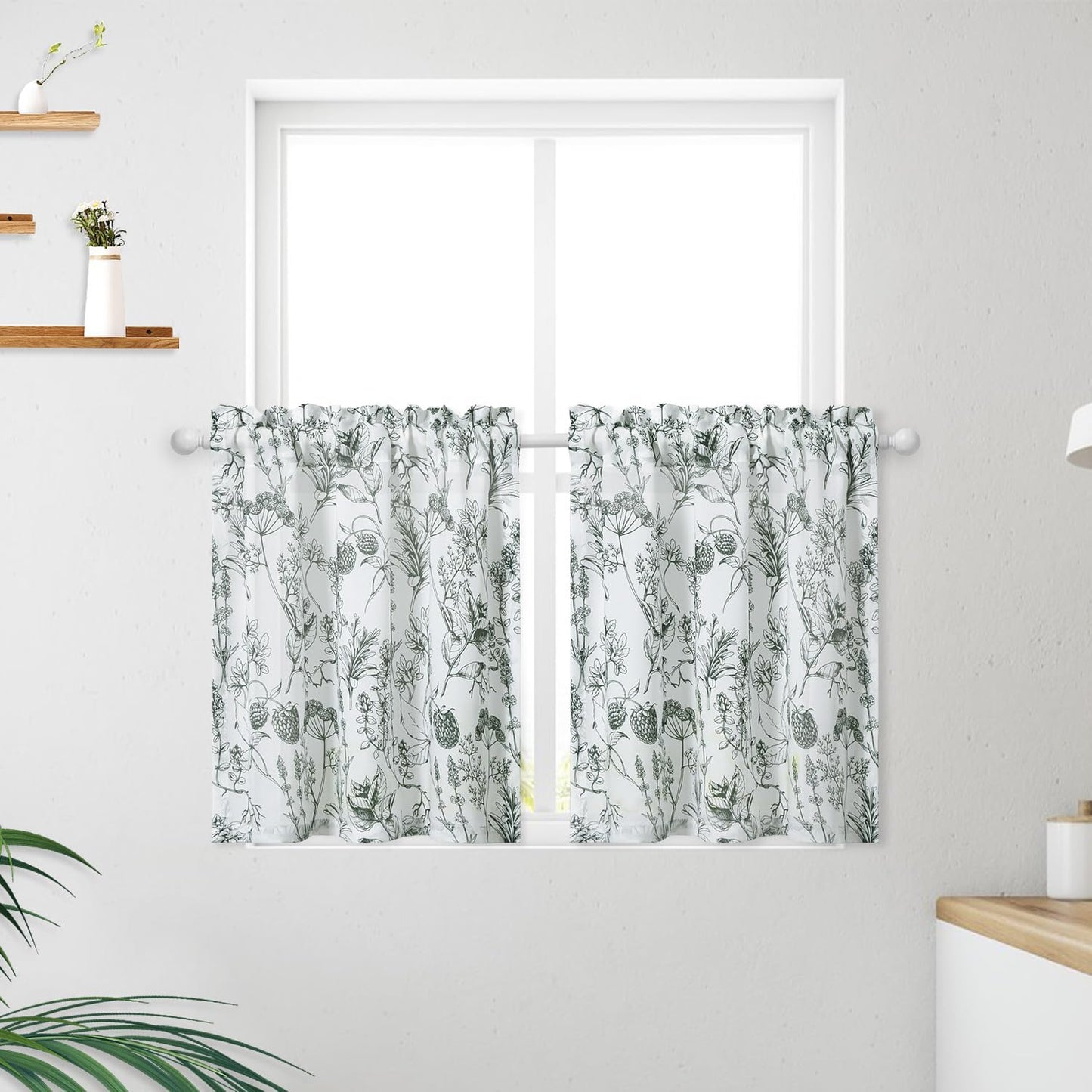 VOGOL Colorful Floral Print Tier Curtains, 2 Panels Smooth Textured Decorative Cafe Curtain, Rod Pocket Sheer Drapery for Farmhouse, W 30 X L 24  VOGOL Mn010 W30 X L24 