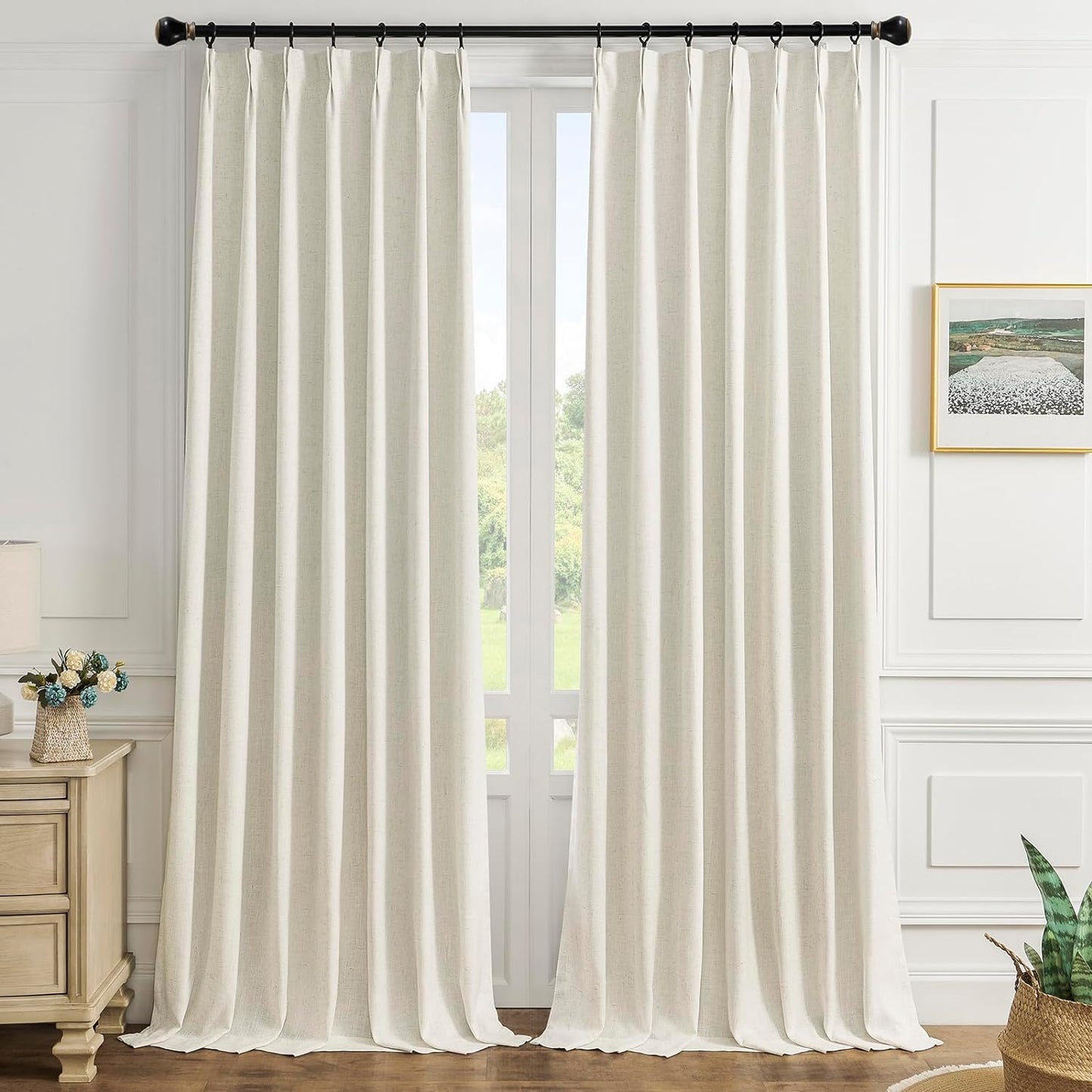 Maison Colette Pinch Pleat Natural Linen Sheer Curtain 95 Inches Long,Back Tab Stripe Transparent Voile Window Drapes for Bedroom/Living Room, 2 Panels,42" Width,Linen  Maison Colette Home Linen 40"W X 108"L With Liner 