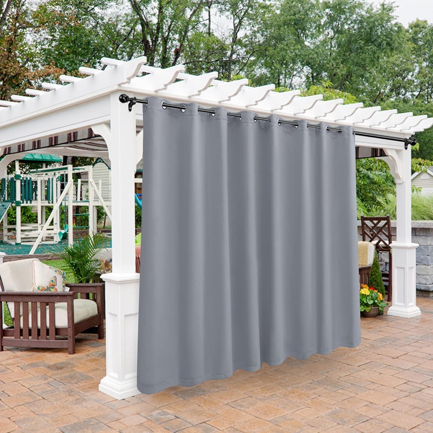 BONZER Outdoor Curtains for Patio Waterproof - Light Blocking Weather Resistant Privacy Grommet Blackout Curtains for Gazebo, Porch, Pergola, Cabana, Deck, Sunroom, 1 Panel, 52W X 84L Inch, Silver  BONZER Silver 120W X 95 Inch 