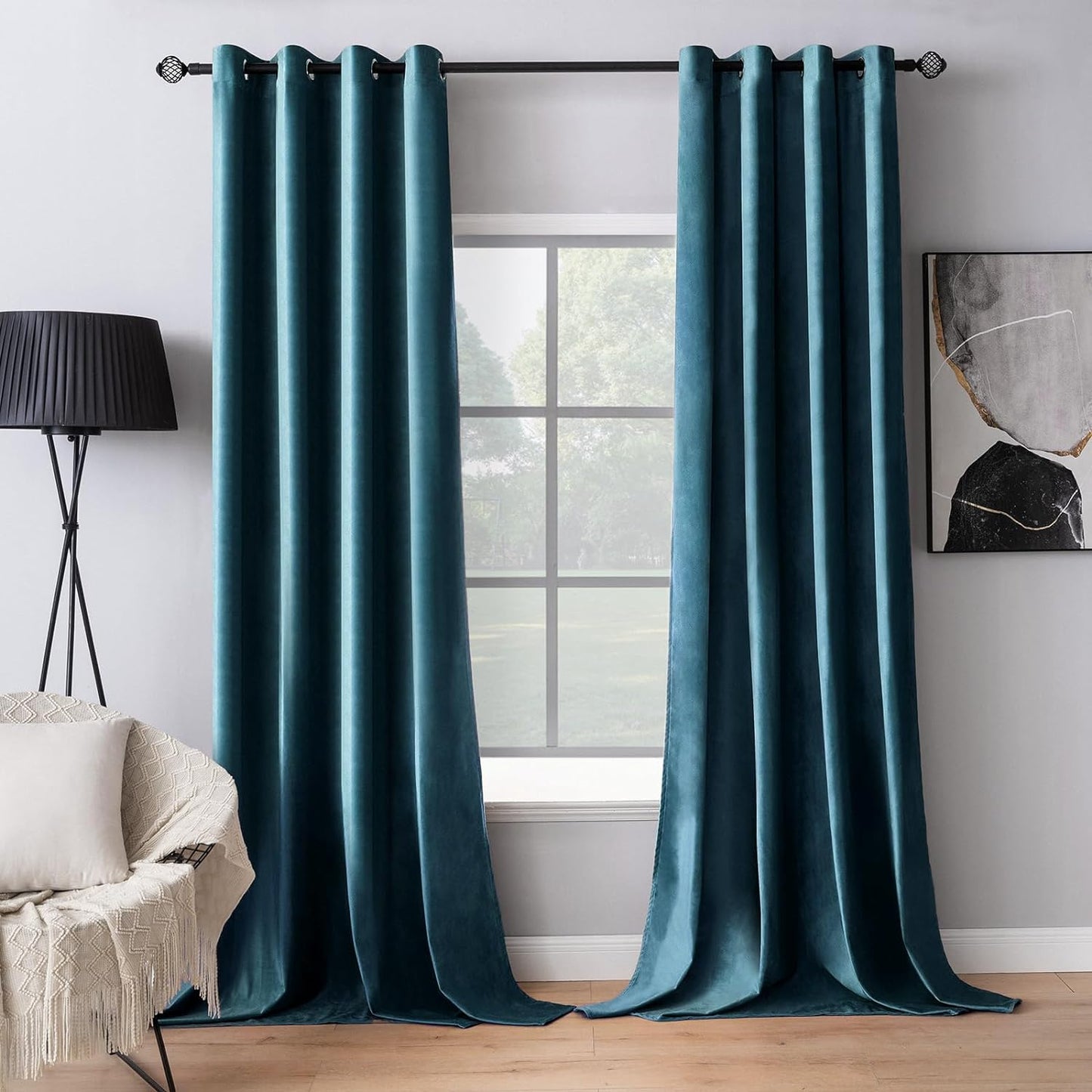 MIULEE Velvet Curtains Olive Green Elegant Grommet Curtains Thermal Insulated Soundproof Room Darkening Curtains/Drapes for Classical Living Room Bedroom Decor 52 X 84 Inch Set of 2  MIULEE Peacock Blue W52 X L90 