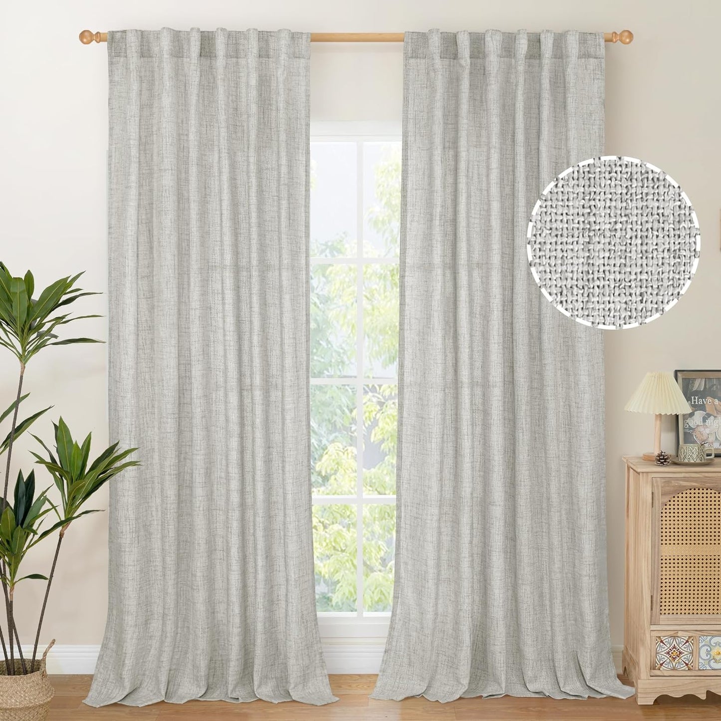 Youngstex Natural Linen Curtains 72 Inch Length 2 Panels for Living Room Light Filtering Textured Window Drapes for Bedroom Dining Office Back Tab Rod Pocket, 52 X 72 Inch  YoungsTex Light Grey 52W X 95L 