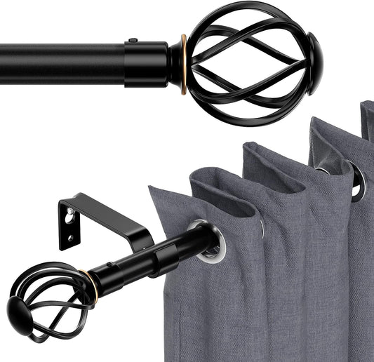 Curtain Rods for Windows 66 to 120 Inch, Heavy Duty Curtain Rod with Cage Finials, Adjustable Decorative Curtain Rods for Outdoor Patio, Sliding Glass Door, 5/8" Diameter - Black  GSBLUNIE Black 66-120 Inch 