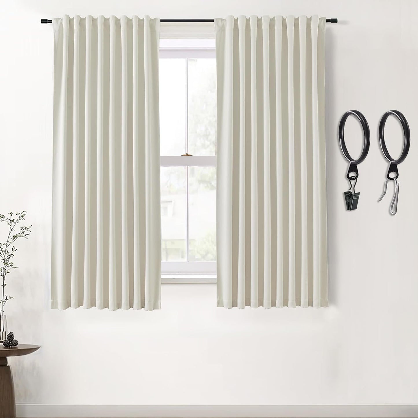 SHINELAND Beige Room Darkening Curtains 105 Inches Long for Living Room Bedroom,Cortinas Para Cuarto Bloqueador De Luz,Thermal Insulated Back Tab Pleat Blackout Curtains for Sunroom Patio Door Indoor  SHINELAND Cream 2X(52"Wx63"L) 