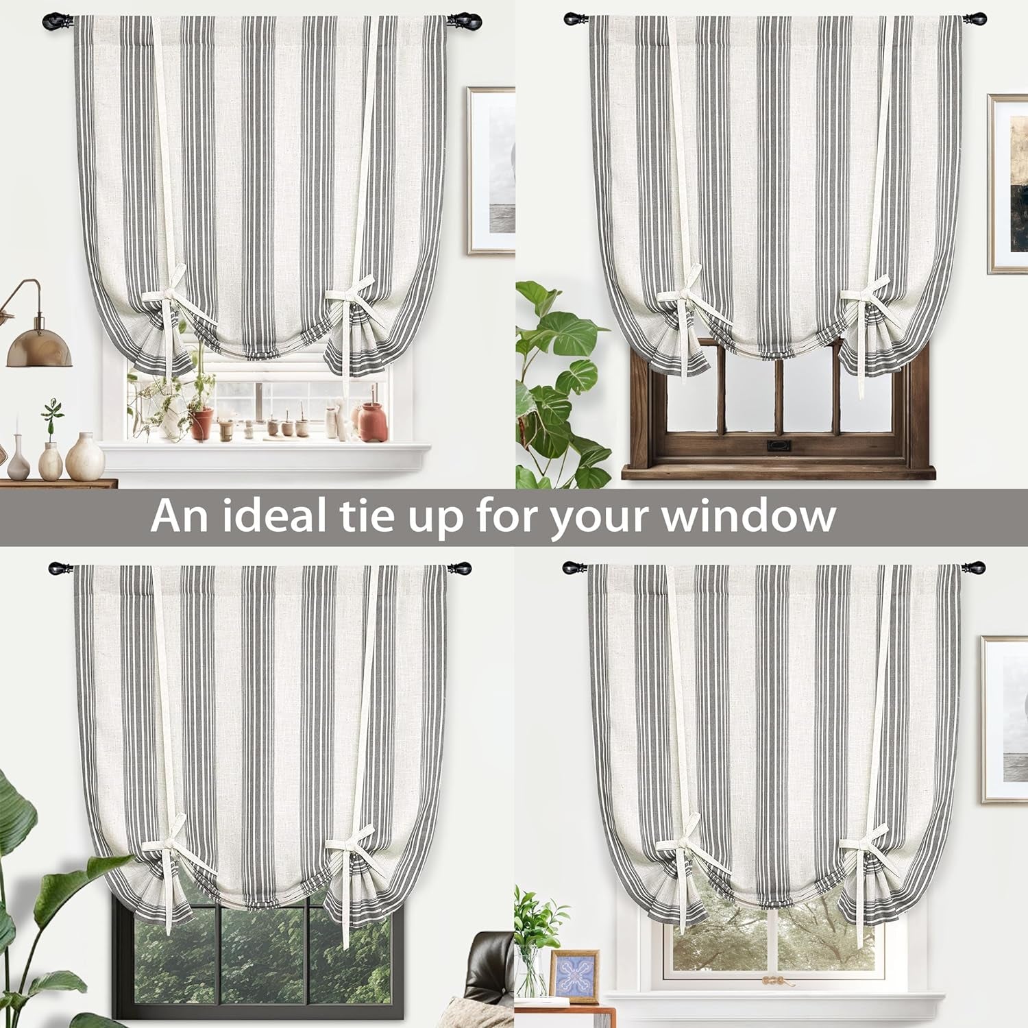 Driftaway Chris Vertical Striped Pattern Blackout Room Darkening Thermal Insulated Tie up Adjustable Balloon Rod Pocket Curtain for Small Window 45 Inch by 63 Inch Gray