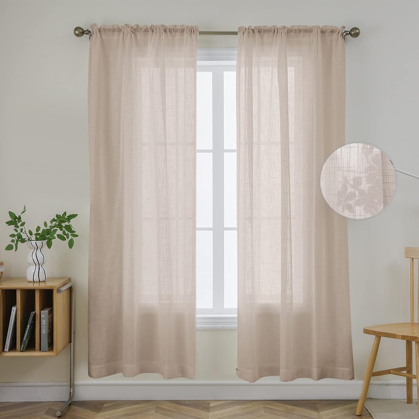 Joydeco White Sheer Curtains 63 Inch Length 2 Panels Set, Rod Pocket Long Sheer Curtains for Window Bedroom Living Room, Lightweight Semi Drape Panels for Yard Patio (54X63 Inch, off White)  Joydeco Floral Embroidery-Linen 54W X 72L Inch X 2 Panels 