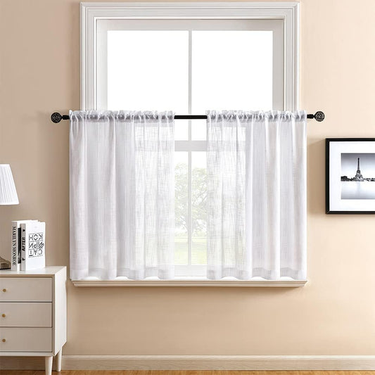 XTMYI White Sheer Curtains 30 Inch Length for Half Small Window Treatments Set Short Cafe Tiers Curtains for Bathroom Nursery Window Voile Drapes with Rod Pocket (White,2 Panels,25 by 30 Inch)  XTMYI White 25X36 