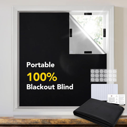 Deconovo 100% Blackout Curtain Shades,Portable DIY Window Cover, No Drill Thermal Curtain Blinds for Windows, Temporary Curtains for Bedroom, Baby Nursery, Dorm Room(Black, 79X57 Inch, Pack of 1)