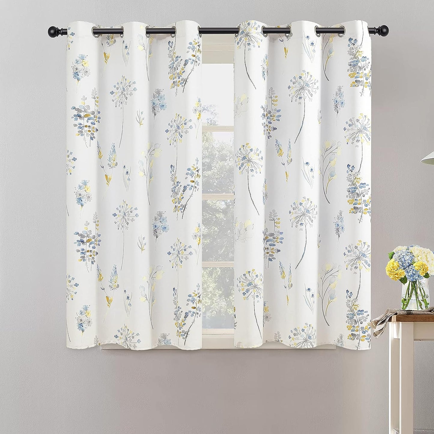 XTMYI 63 Inch Length Sage Green Window Curtains for Bedroom 2 Panels,Room Darkening Watercolor Floral Leaves 80% Blackout Flowered Printed Curtains for Living Room with Grommet,1 Pair Set  XTMYI Yellow  Blue  Grey 34"X45" 