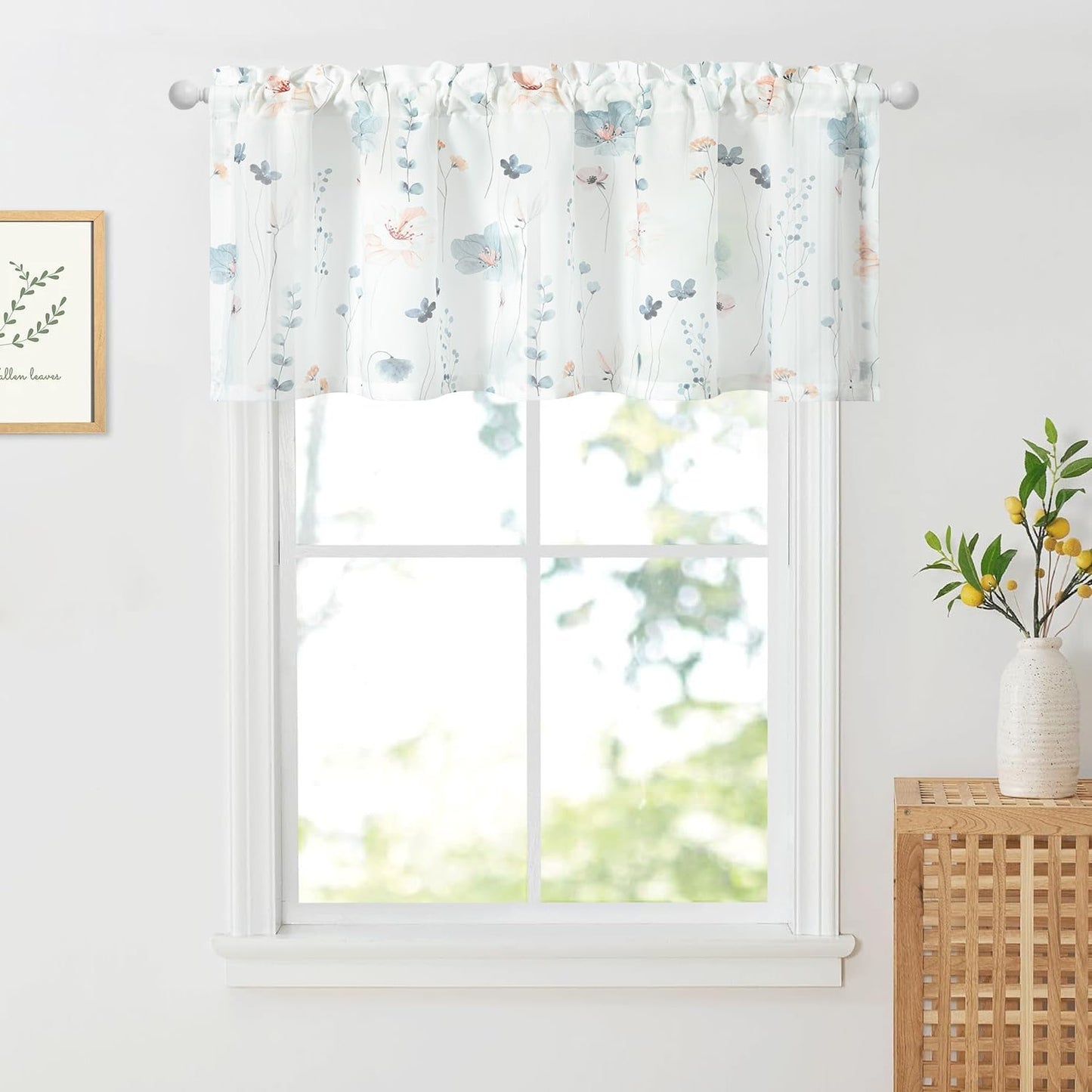 VOGOL Colorful Floral Print Tier Curtains, 2 Panels Smooth Textured Decorative Cafe Curtain, Rod Pocket Sheer Drapery for Farmhouse, W 30 X L 24  VOGOL Mn005 W52 X L18 