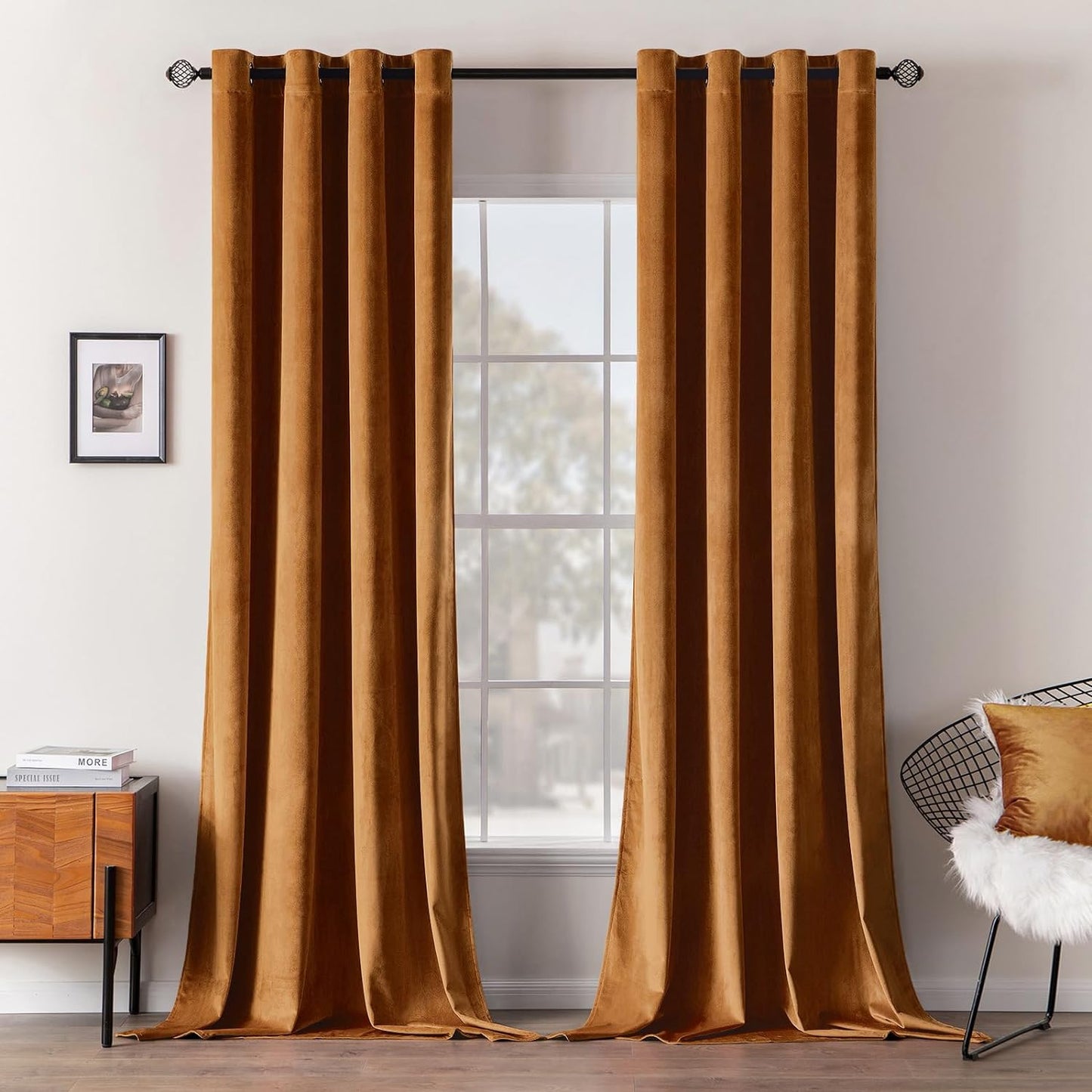 MIULEE Velvet Curtains Olive Green Elegant Grommet Curtains Thermal Insulated Soundproof Room Darkening Curtains/Drapes for Classical Living Room Bedroom Decor 52 X 84 Inch Set of 2  MIULEE Gold Brown W52 X L96 