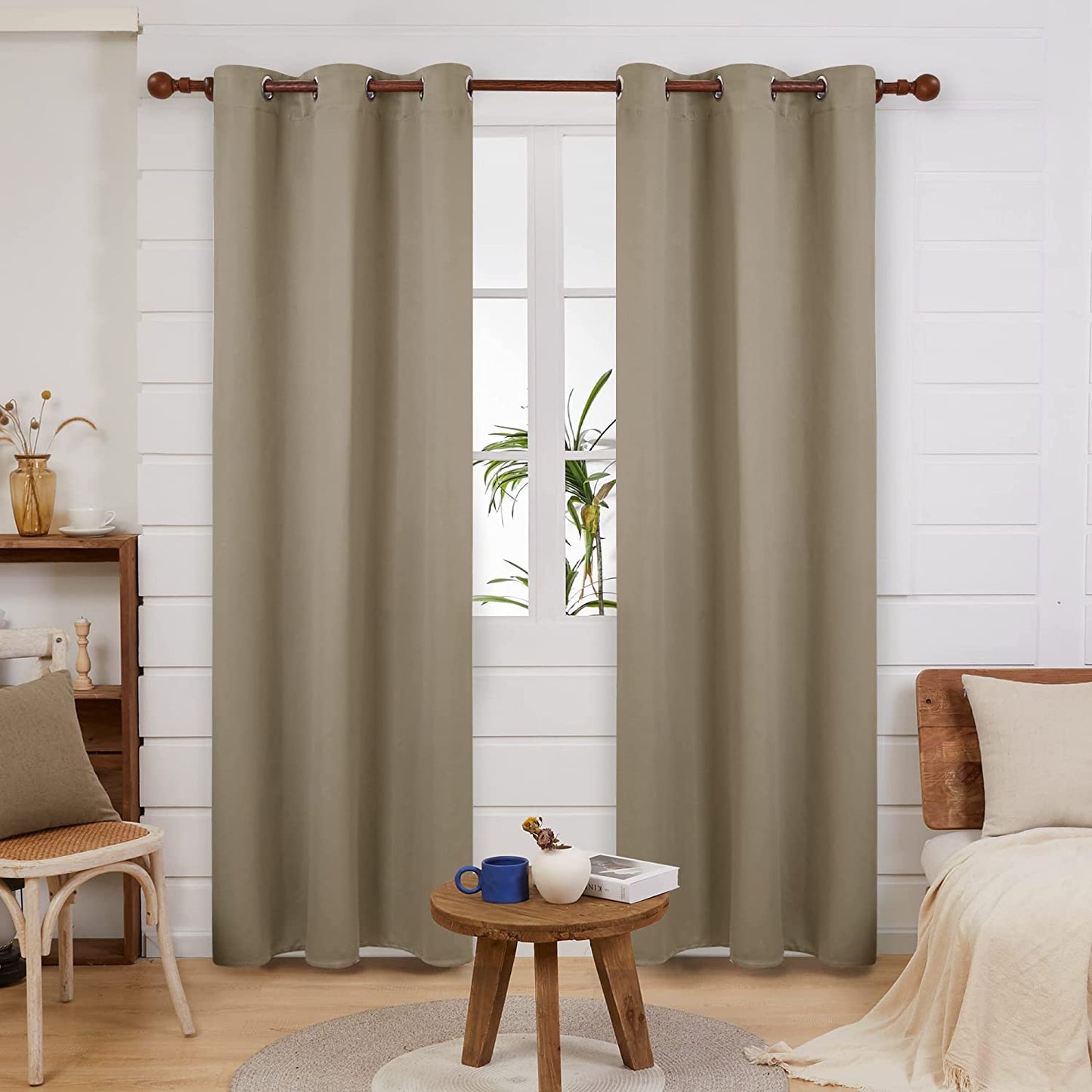 Deconovo 100% Blackout Curtains Room Darkening Thermal Insulated Blackout Grommet Window Curtain for Living Room,Black,42X120-Inch,1 Panel  Deconovo Khaki 42X120 Inch 