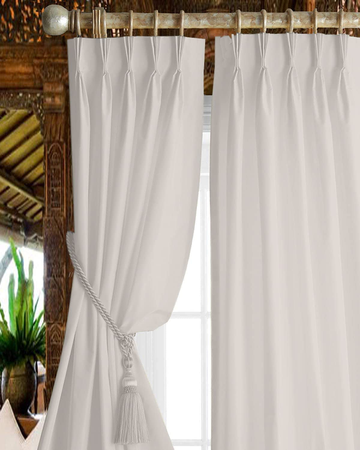 Magic Drapes Pinch Pleated Curtains Triple Pinch Pleat Drapes with Tiebacks & Hooks Blackout Thermal Room Darkening Window Curtains for Living Room, Bedroom, Hall W(26"+26") L45 (2 Panels, Royal Blue)  Magic Drapes Solid - White 52"X 95" 