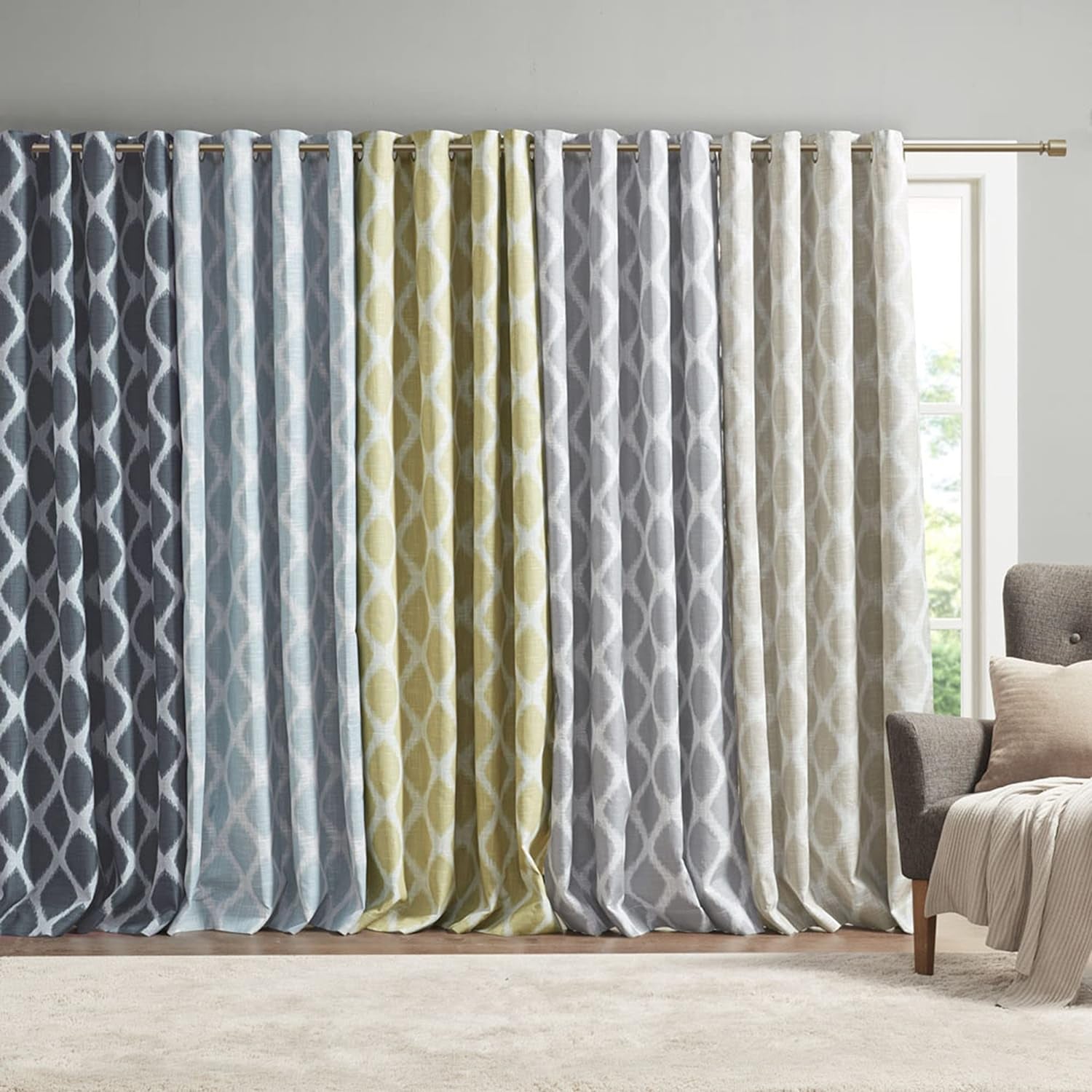 Sun Smart Blakesly Blackout Curtains Patio Window, Ikat Print, Grommet Top Living Room Decor, Living Room Decor, Thermal Insulated Light Blocking Drape for Bedroom and Apartments, 50" X 84", Grey  E&E Co. Ltd DBA JLA Home   
