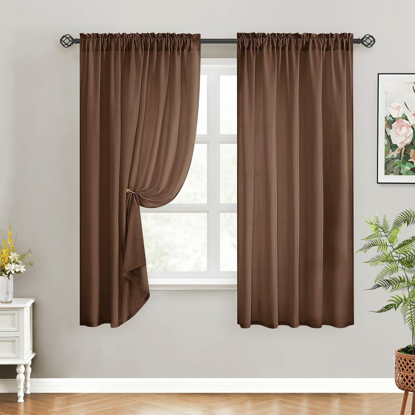 HOMEIDEAS Non-See-Through White Privacy Sheer Curtains 52 X 84 Inches Long 2 Panels Semi Sheer Curtains Light Filtering Window Curtains Drapes for Bedroom Living Room  HOMEIDEAS Brown W52" X L45" 