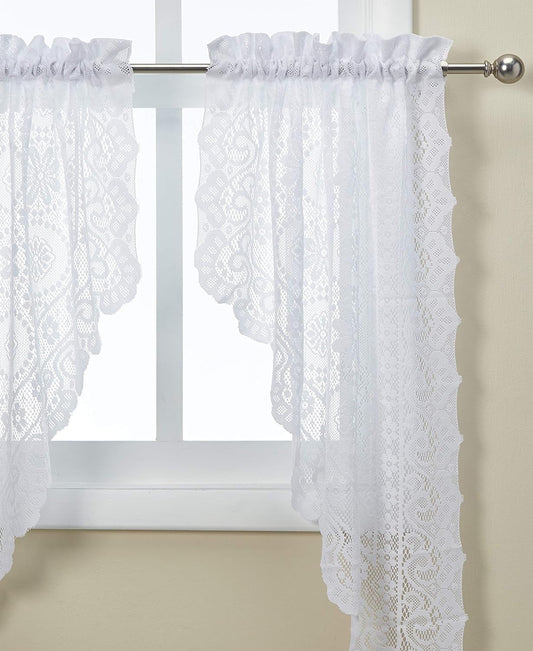 Hopewell Lace Window Swags, 58-Inch by 38-Inch, White, Set of 2