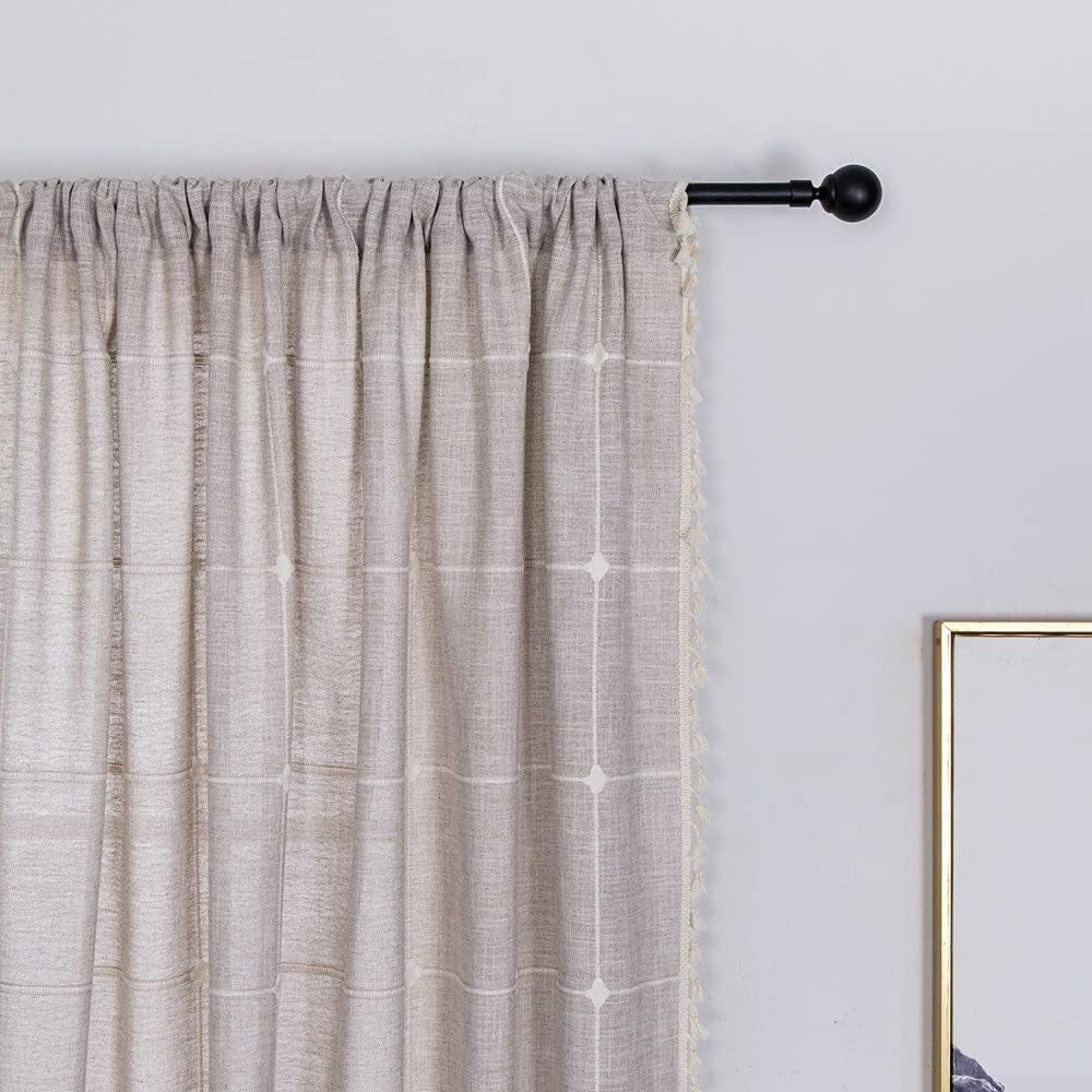 Amidoudou 1 Pair Cotton Linen Boho Curtains with Tassel, Farmhouse Curtains for Bedroom Living Room (Beige and Coffee, 2 X 54 X 96 Inch)  Amidoudou Beige 2 X 54" X 63" 