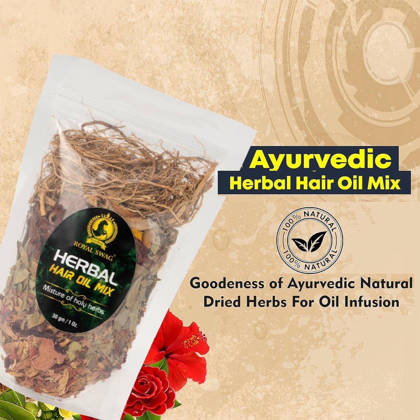 Herbal Hair Oil Mix 30 G X 2 Packs for Healthy Hair Packed with Goodeness of Ayurvedic Natural Dried Herbs for Oil Infusion | Made in India | Pack of 2(1 Pack = 1 Oz/30 Gm)