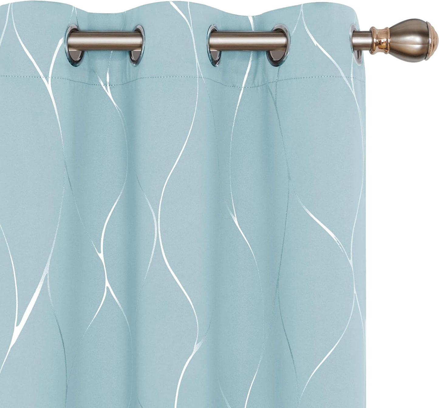 Deconovo Blackout Curtains with Foil Wave Pattern, Grommet Curtain Room Darkening Window Panels, Thermal Insulated Curtain Drapes for Nursery Room (42W X 54L Inch, 2 Panels, Turquoise)  DECONOVO Sky Blue W42 X L108 